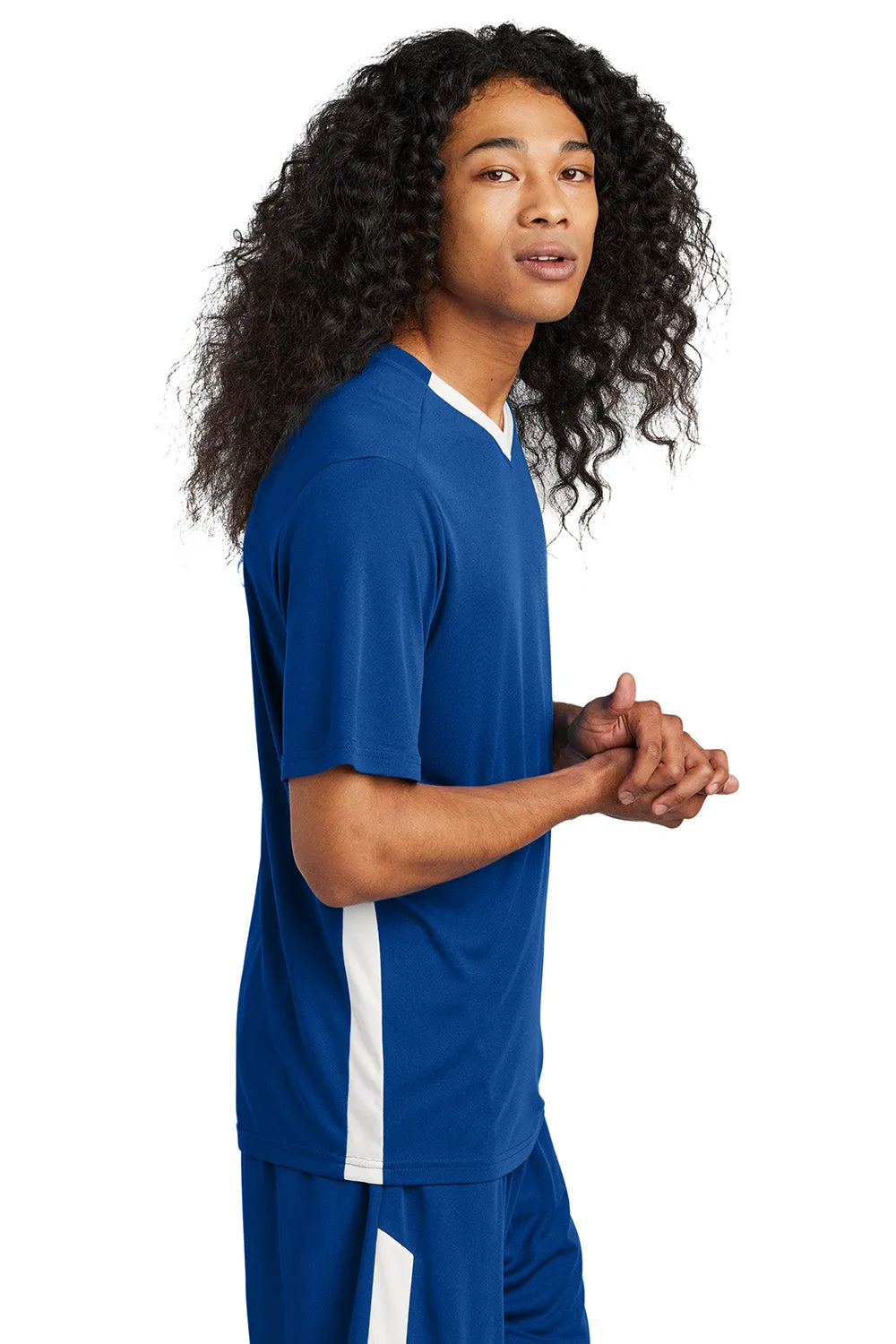 Sport-Tek Mens Moisture Wicking Competitor United Short Sleeve V-Neck T-Shirt - True Royal Blue/White