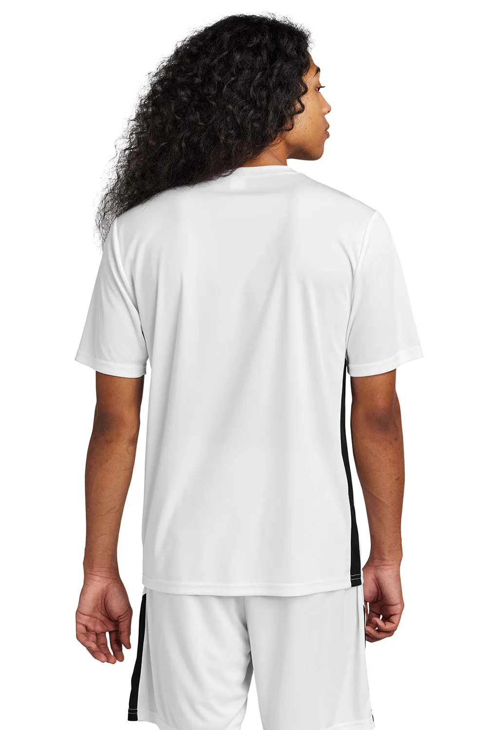 Sport-Tek Mens Moisture Wicking Competitor United Short Sleeve V-Neck T-Shirt - White/Black