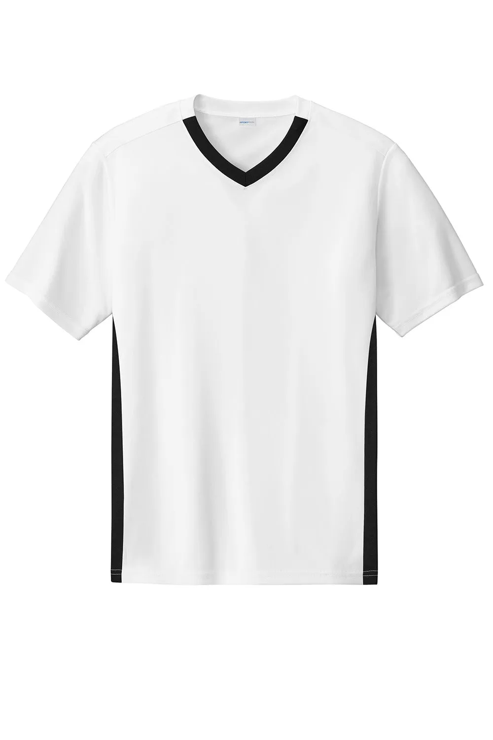 Sport-Tek Mens Moisture Wicking Competitor United Short Sleeve V-Neck T-Shirt - White/Black