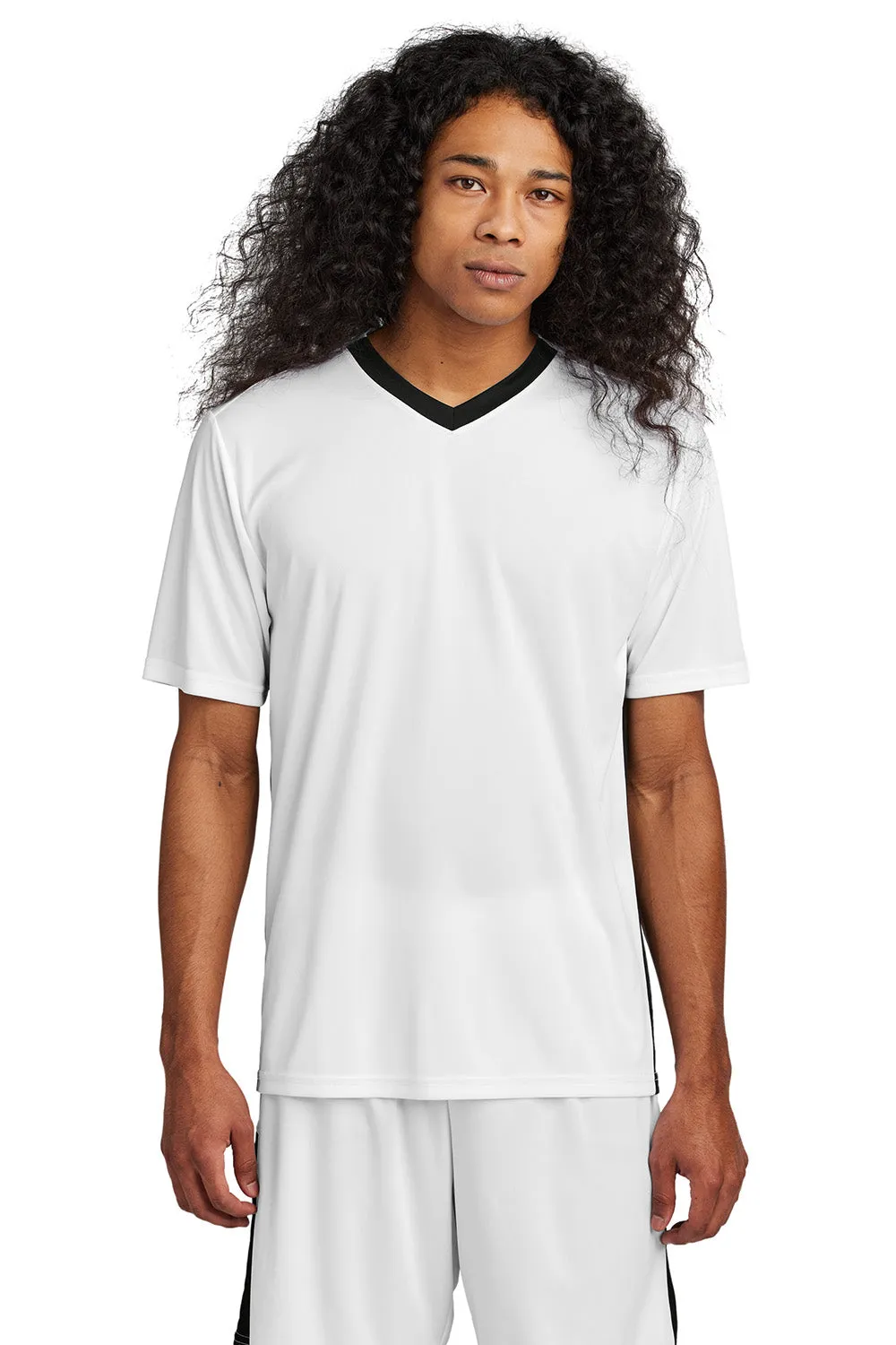 Sport-Tek Mens Moisture Wicking Competitor United Short Sleeve V-Neck T-Shirt - White/Black