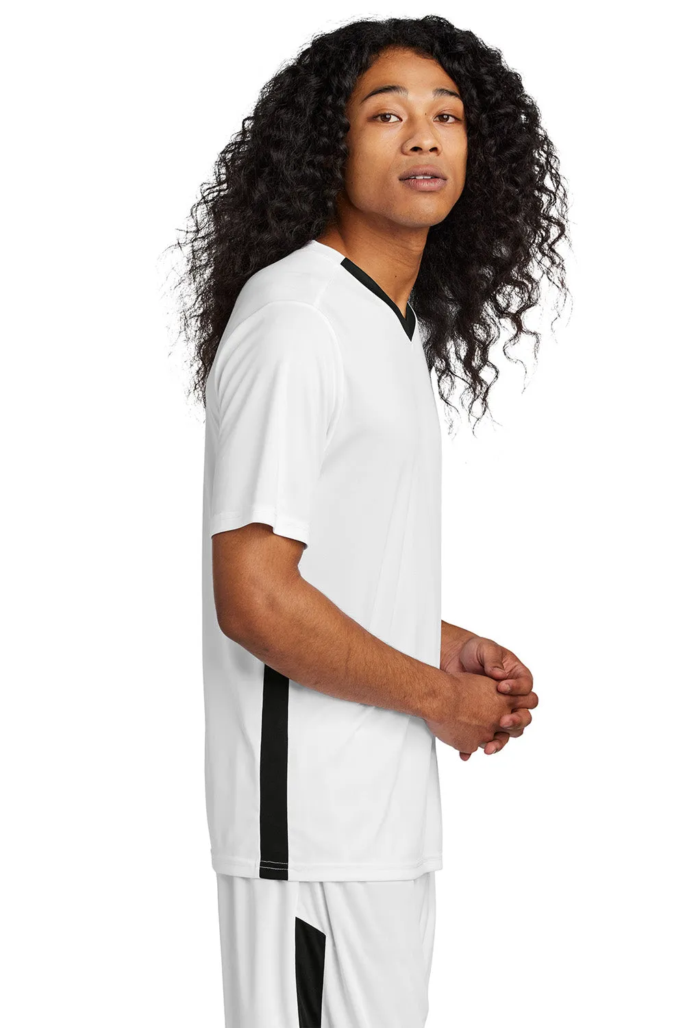 Sport-Tek Mens Moisture Wicking Competitor United Short Sleeve V-Neck T-Shirt - White/Black