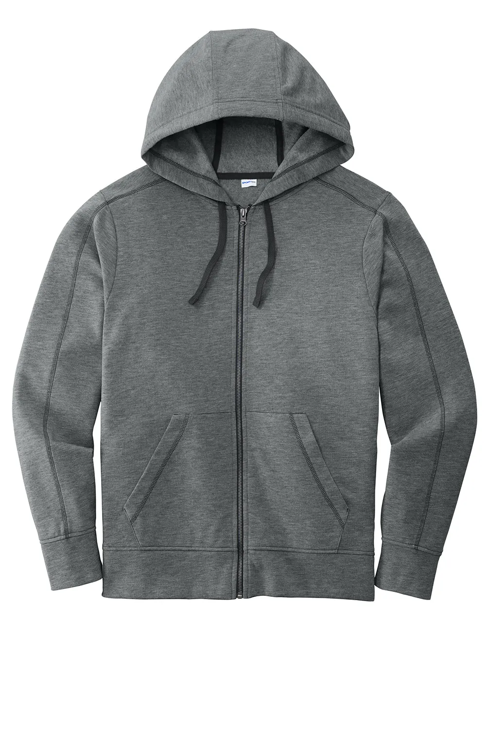 Sport-Tek Mens Moisture Wicking Fleece Full Zip Hooded Sweatshirt Hoodie w/ Pockets - Heather Dark Grey