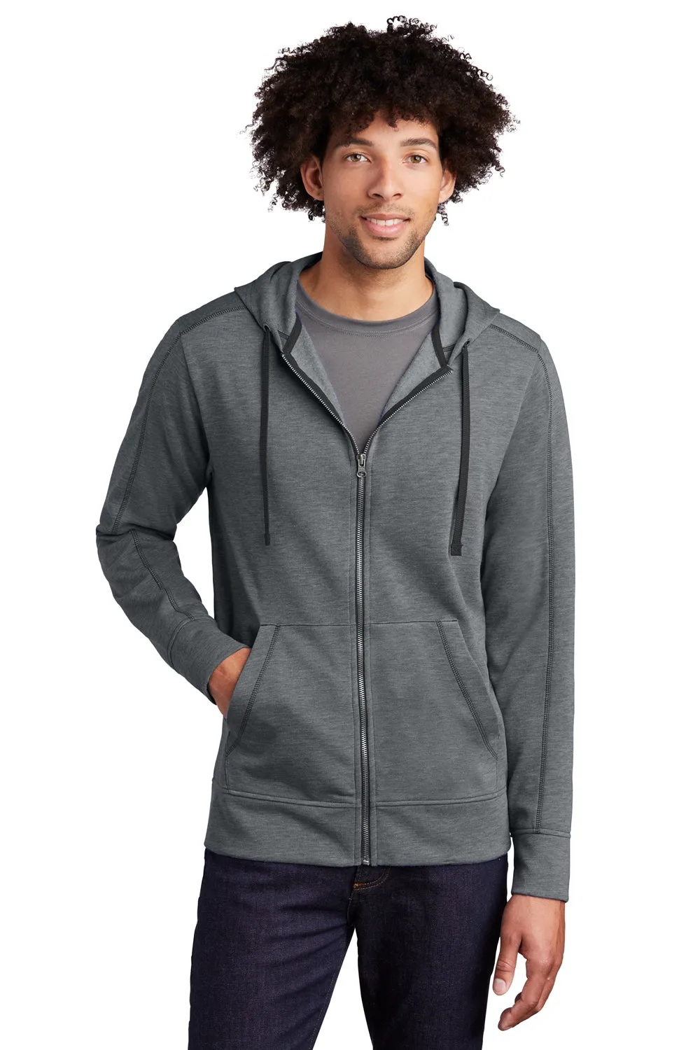 Sport-Tek Mens Moisture Wicking Fleece Full Zip Hooded Sweatshirt Hoodie w/ Pockets - Heather Dark Grey