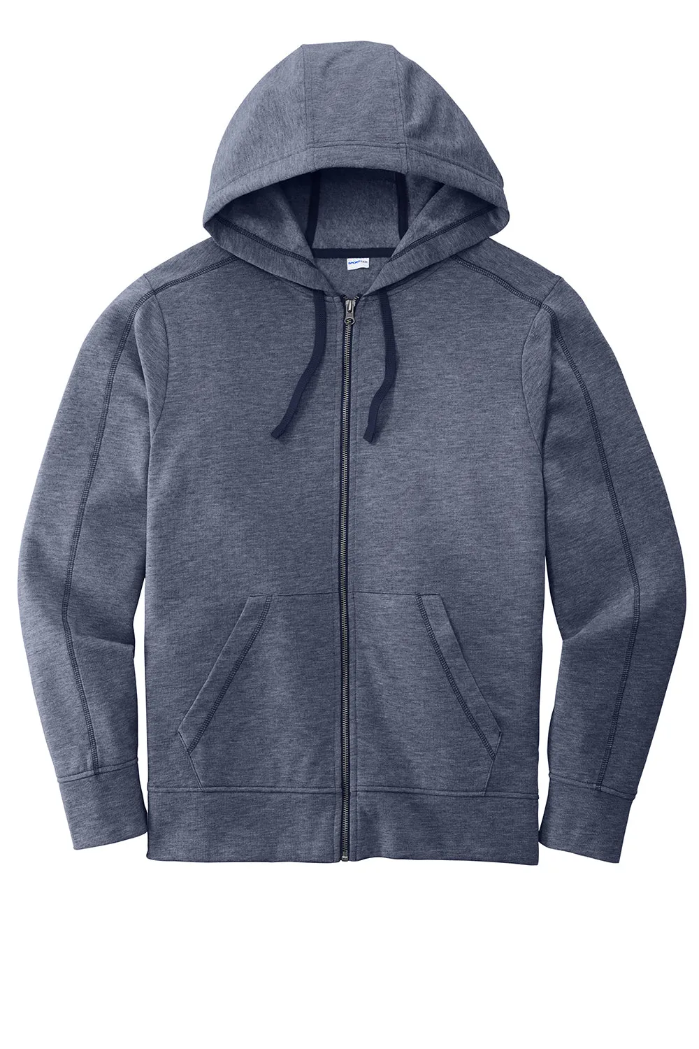 Sport-Tek Mens Moisture Wicking Fleece Full Zip Hooded Sweatshirt Hoodie w/ Pockets - Heather True Navy Blue