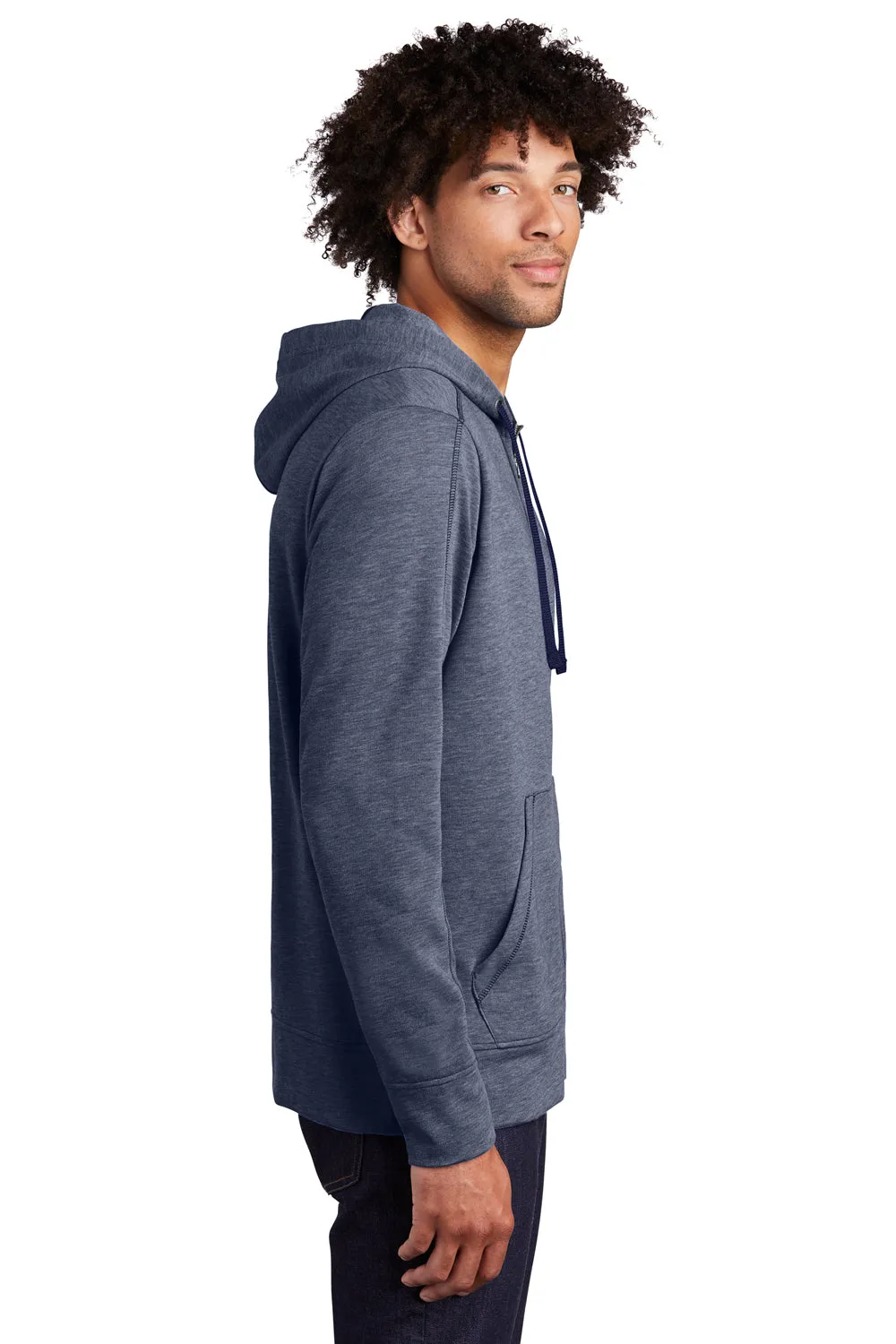 Sport-Tek Mens Moisture Wicking Fleece Full Zip Hooded Sweatshirt Hoodie w/ Pockets - Heather True Navy Blue