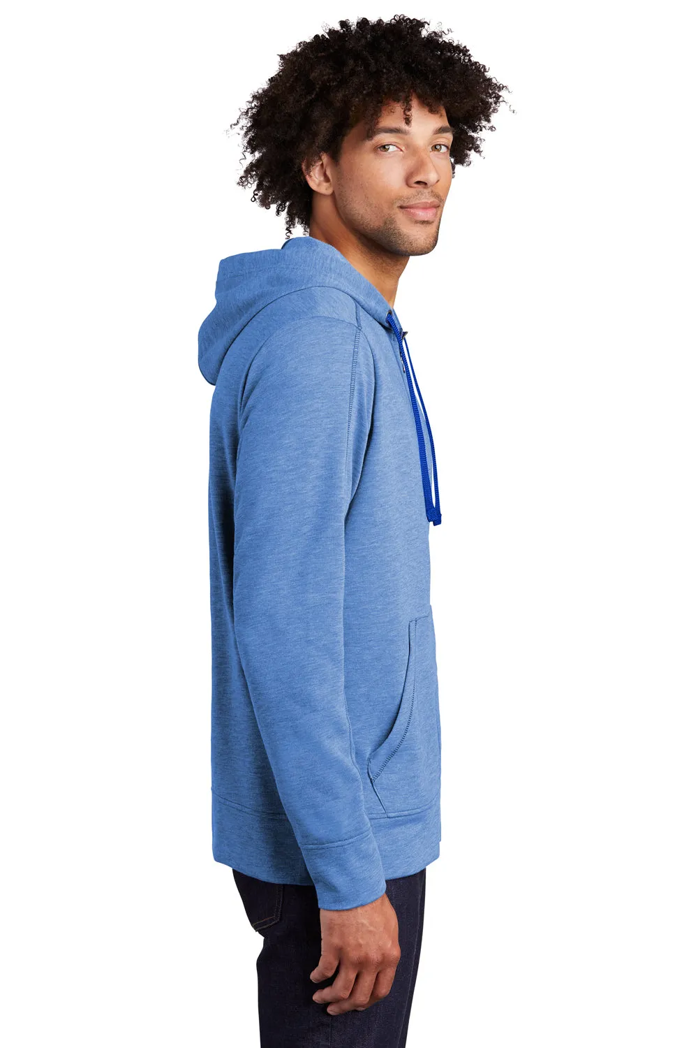 Sport-Tek Mens Moisture Wicking Fleece Full Zip Hooded Sweatshirt Hoodie w/ Pockets - Heather True Royal Blue
