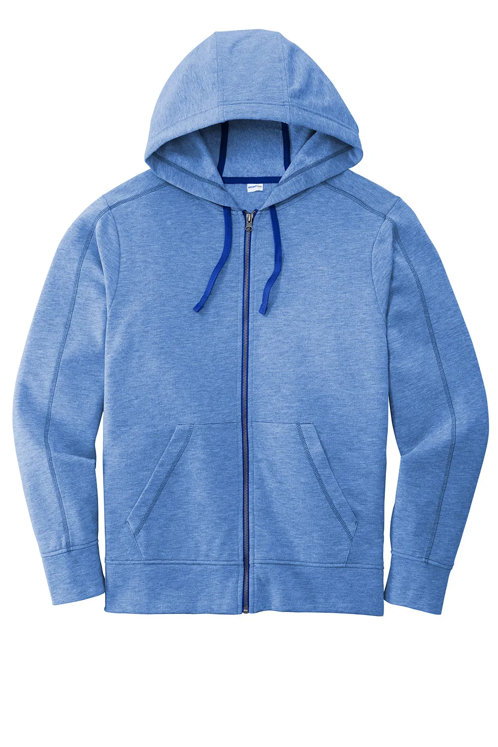 Sport-Tek Mens Moisture Wicking Fleece Full Zip Hooded Sweatshirt Hoodie w/ Pockets - Heather True Royal Blue