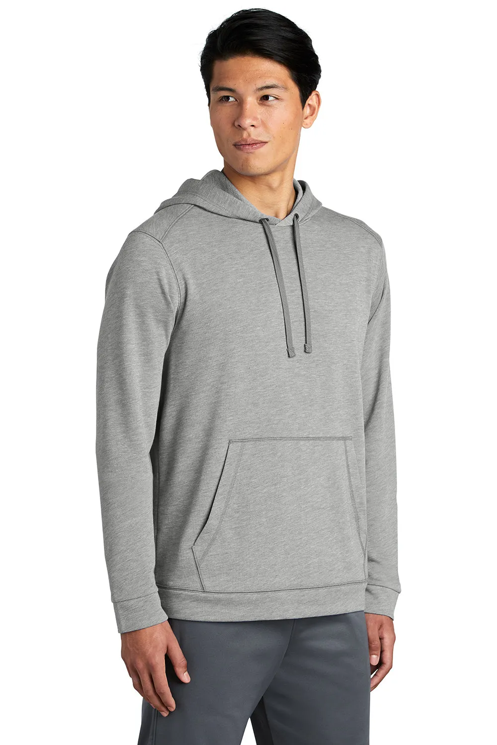 Sport-Tek Mens Moisture Wicking Fleece Hooded Sweatshirt Hoodie w/ Pouch Pocket - Heather Light Grey