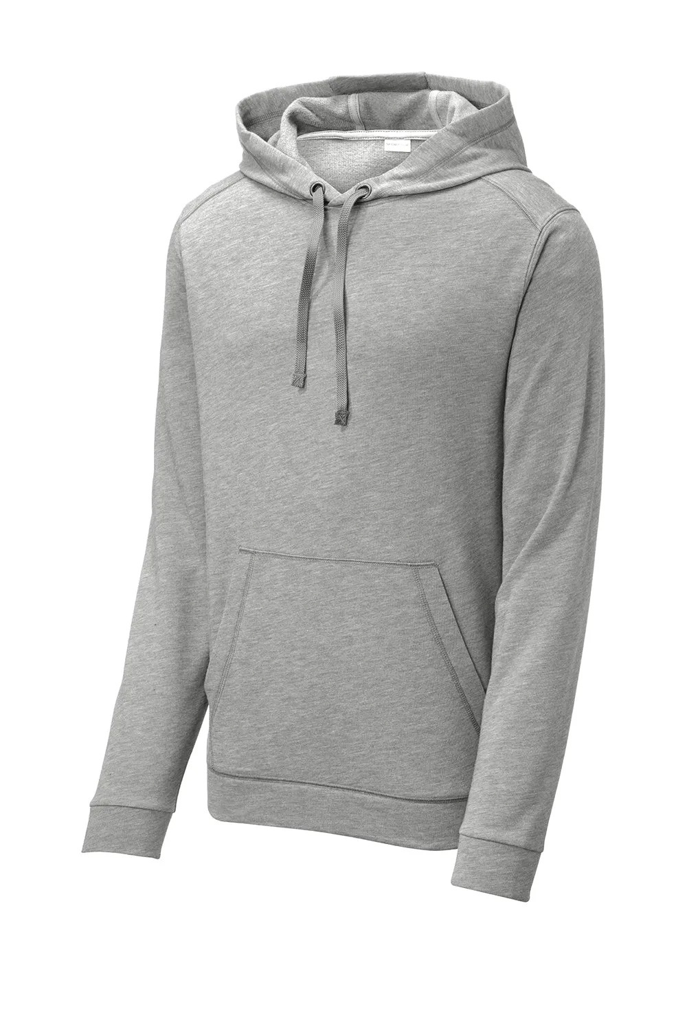Sport-Tek Mens Moisture Wicking Fleece Hooded Sweatshirt Hoodie w/ Pouch Pocket - Heather Light Grey
