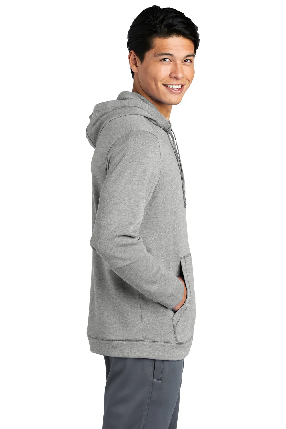 Sport-Tek Mens Moisture Wicking Fleece Hooded Sweatshirt Hoodie w/ Pouch Pocket - Heather Light Grey