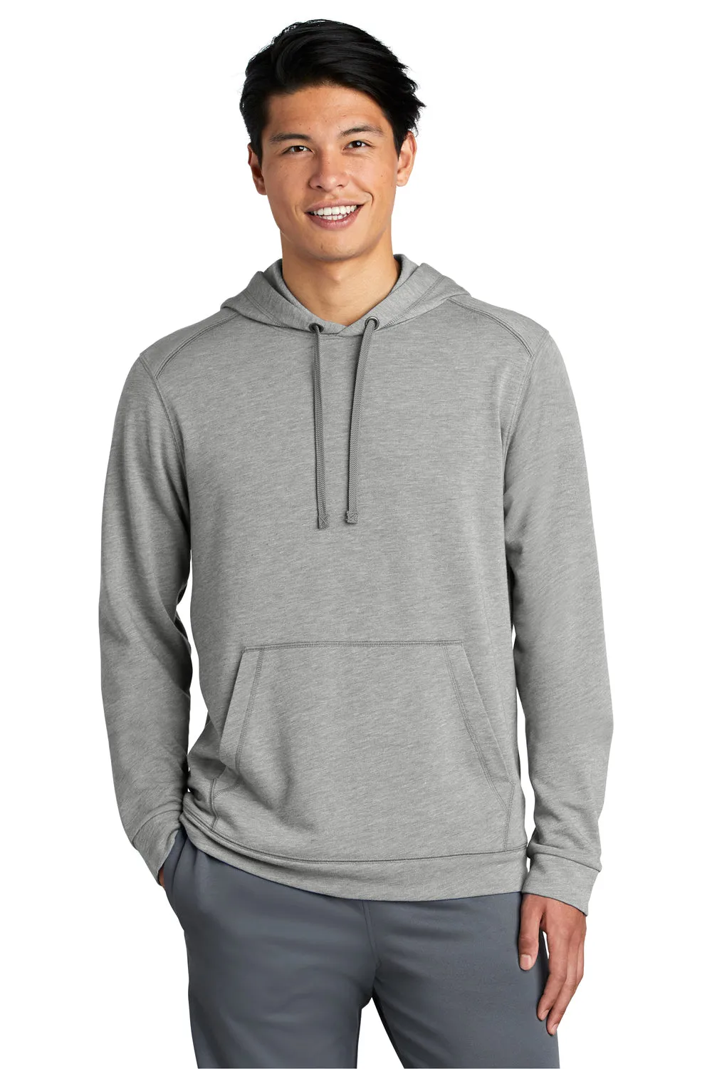 Sport-Tek Mens Moisture Wicking Fleece Hooded Sweatshirt Hoodie w/ Pouch Pocket - Heather Light Grey