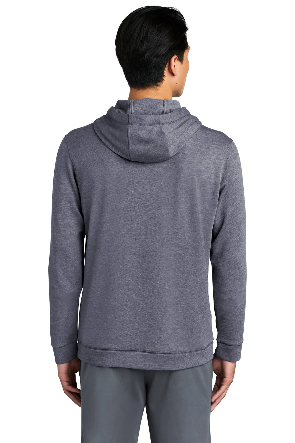 Sport-Tek Mens Moisture Wicking Fleece Hooded Sweatshirt Hoodie w/ Pouch Pocket - Heather True Navy Blue - Closeout