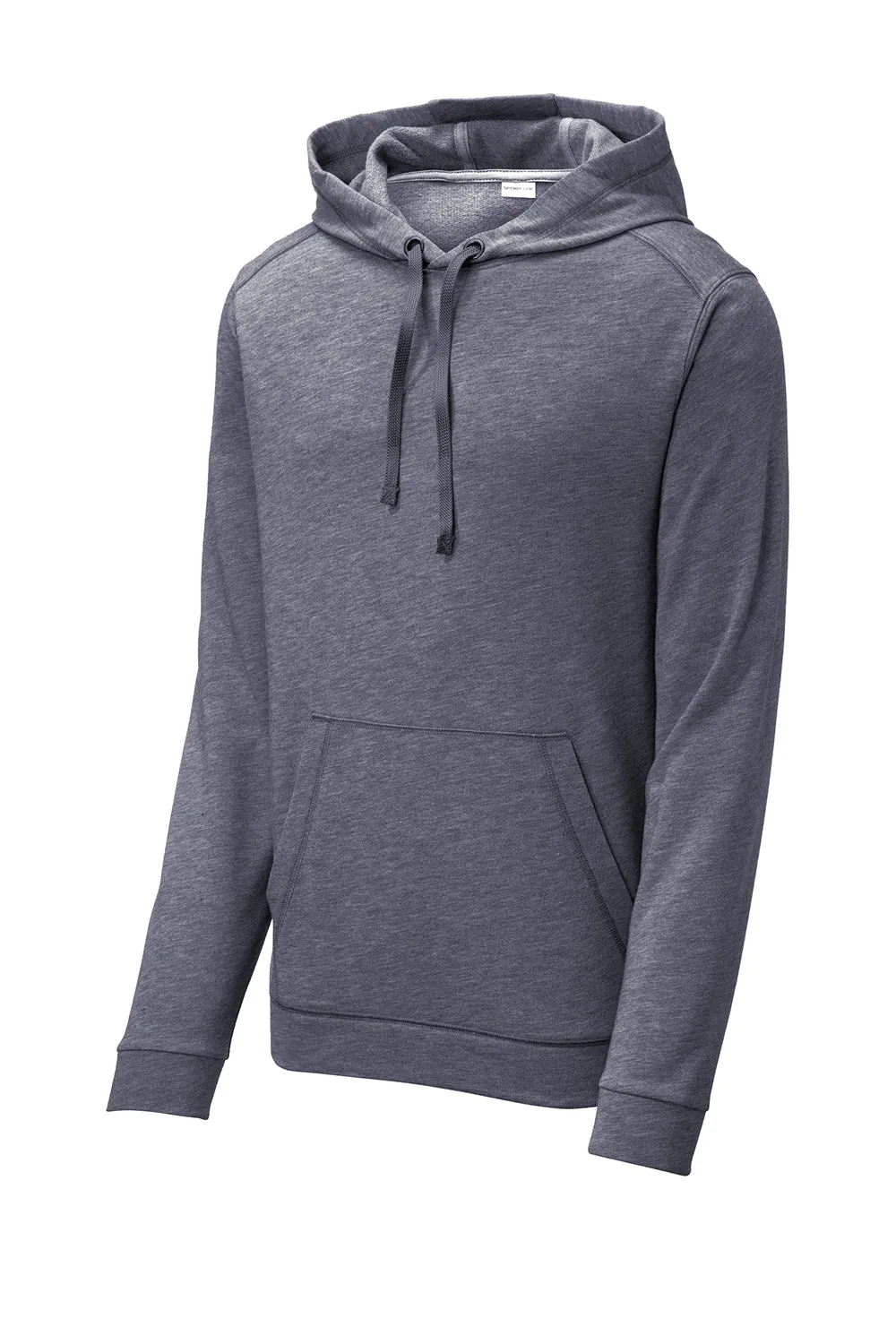 Sport-Tek Mens Moisture Wicking Fleece Hooded Sweatshirt Hoodie w/ Pouch Pocket - Heather True Navy Blue - Closeout