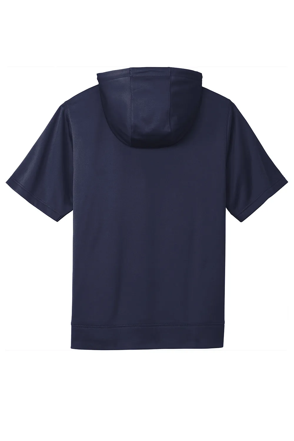 Sport-Tek Mens Moisture Wicking Fleece Short Sleeve Hooded Sweatshirt Hoodie w/ Pouch Pocket - Navy Blue