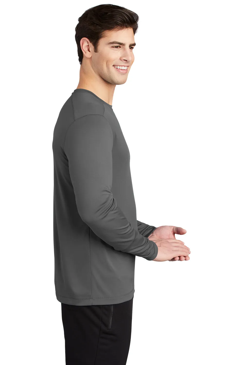 Sport-Tek Mens Moisture Wicking Long Sleeve Crewneck T-Shirt - Dark Smoke Grey