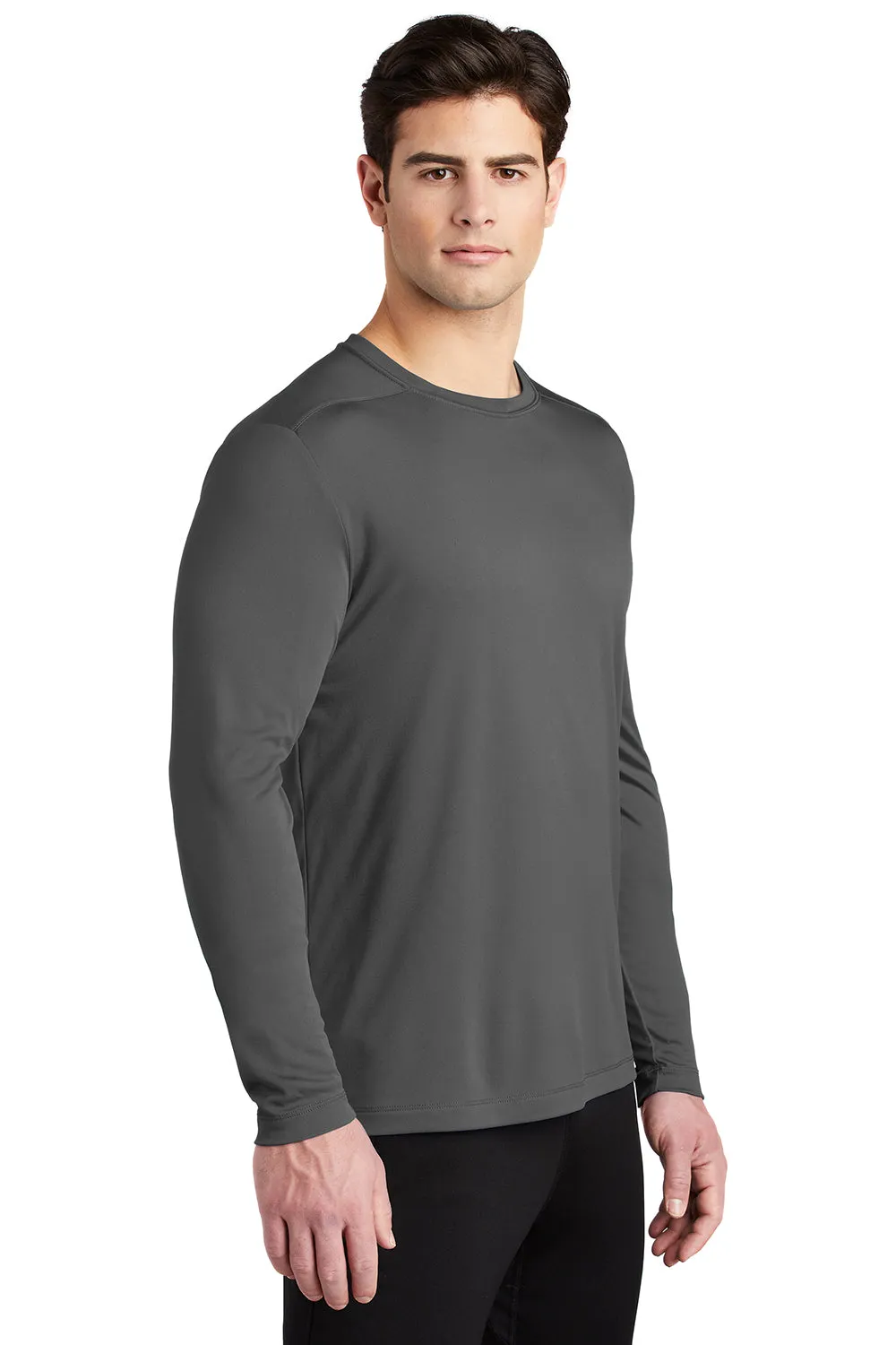 Sport-Tek Mens Moisture Wicking Long Sleeve Crewneck T-Shirt - Dark Smoke Grey
