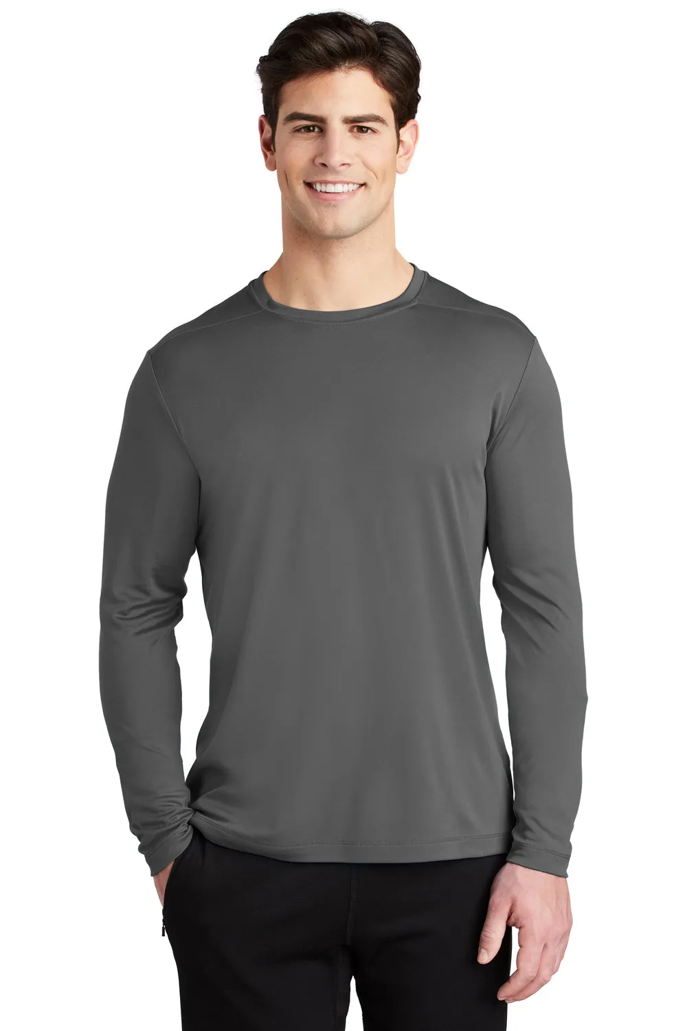 Sport-Tek Mens Moisture Wicking Long Sleeve Crewneck T-Shirt - Dark Smoke Grey