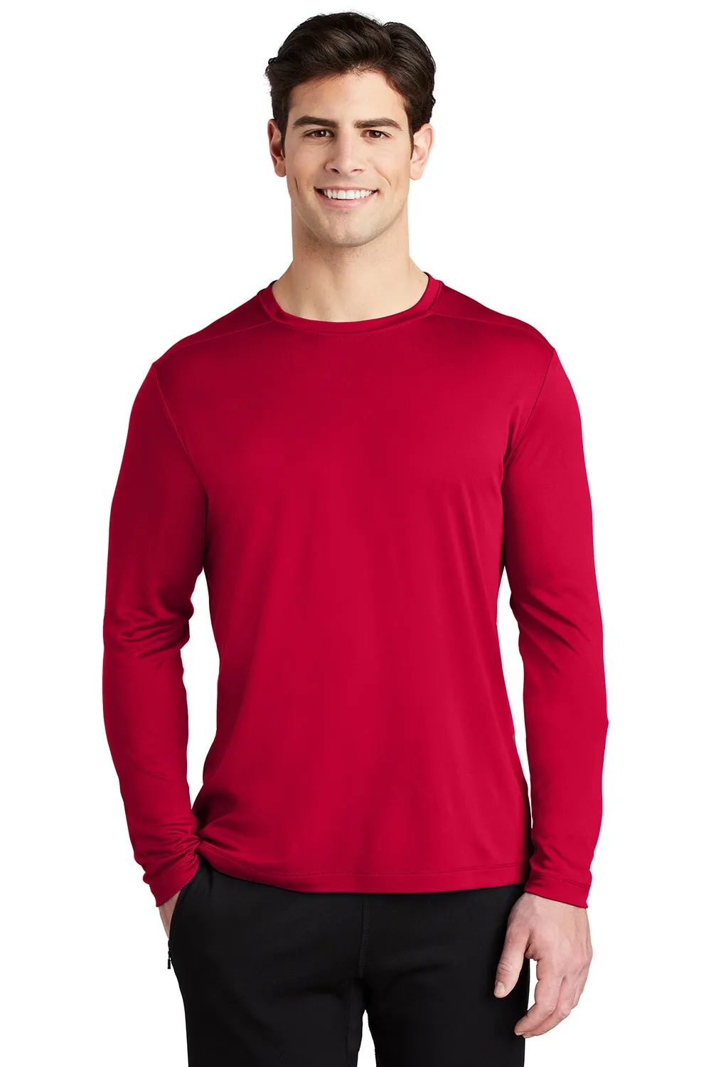 Sport-Tek Mens Moisture Wicking Long Sleeve Crewneck T-Shirt - Deep Red