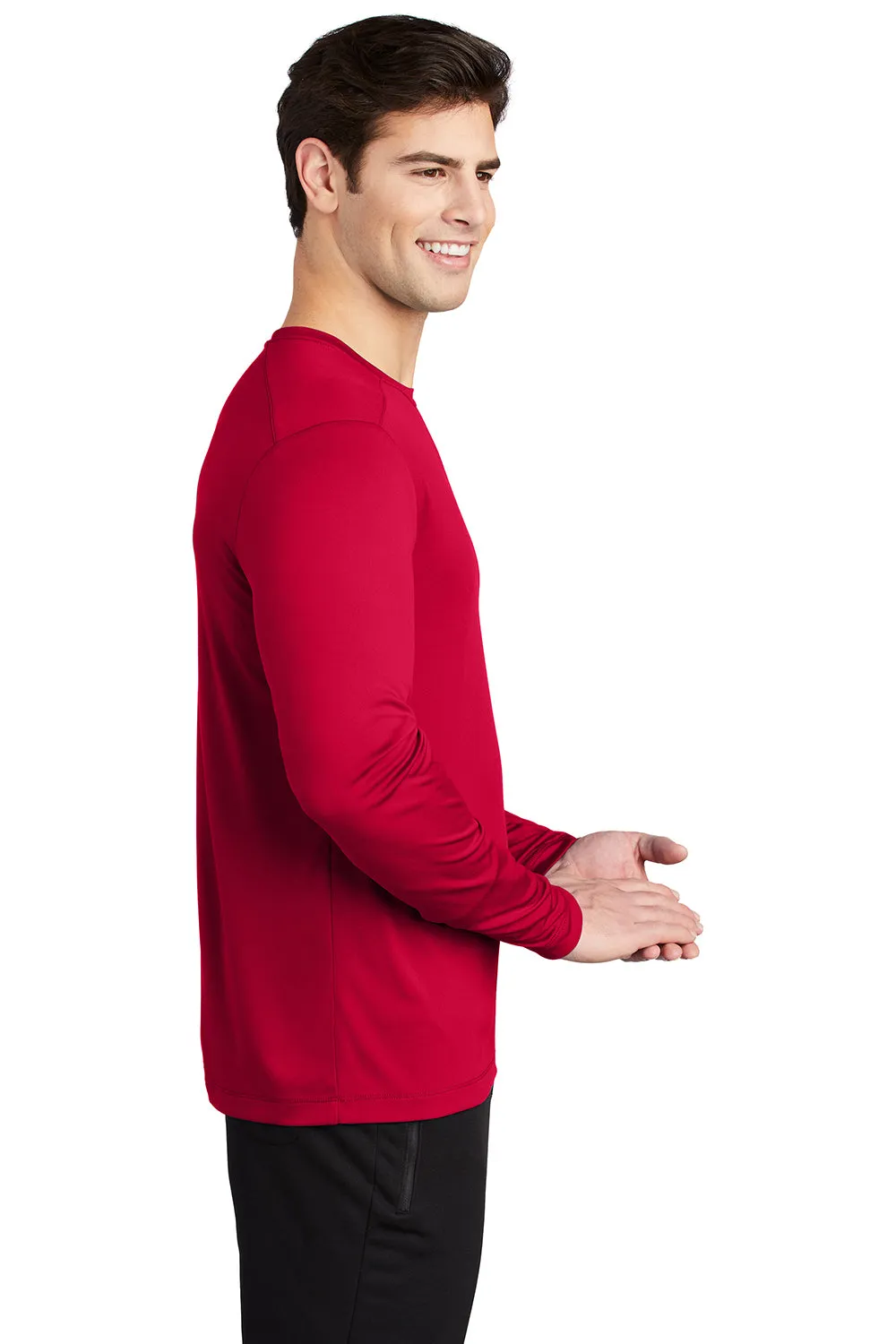 Sport-Tek Mens Moisture Wicking Long Sleeve Crewneck T-Shirt - Deep Red