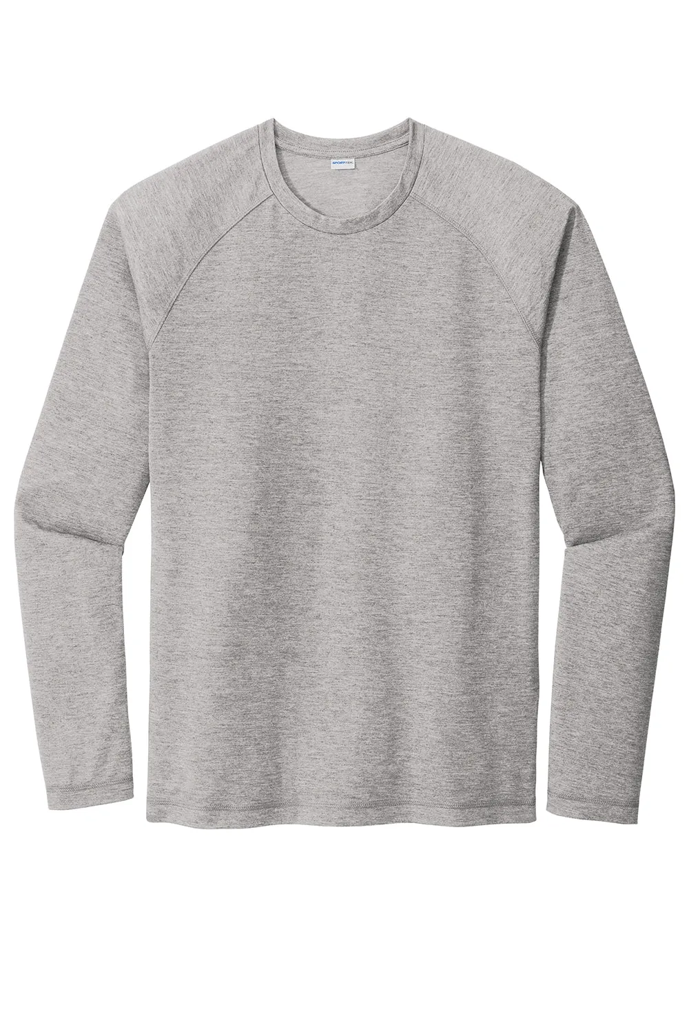 Sport-Tek Mens Moisture Wicking Long Sleeve Crewneck T-Shirt - Heather Light Grey