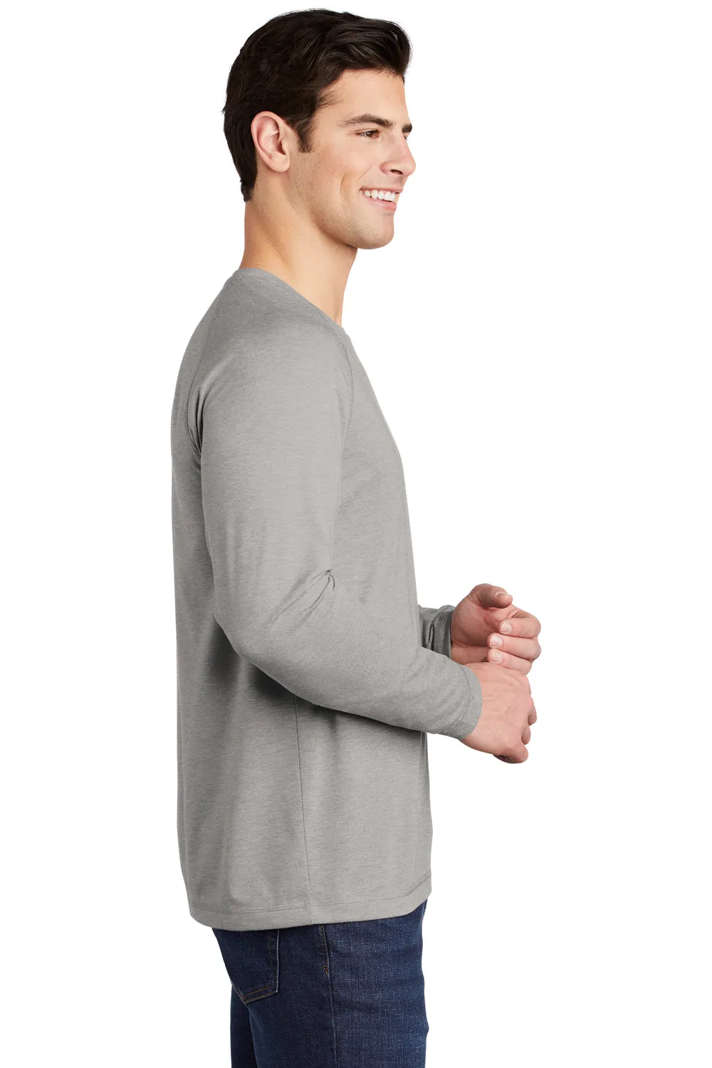 Sport-Tek Mens Moisture Wicking Long Sleeve Crewneck T-Shirt - Heather Light Grey