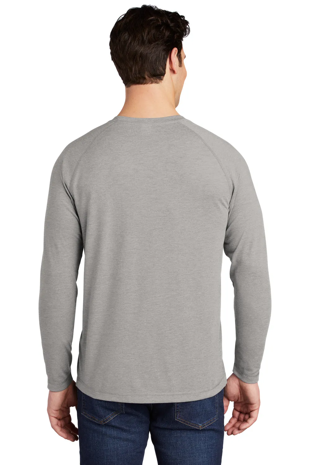 Sport-Tek Mens Moisture Wicking Long Sleeve Crewneck T-Shirt - Heather Light Grey
