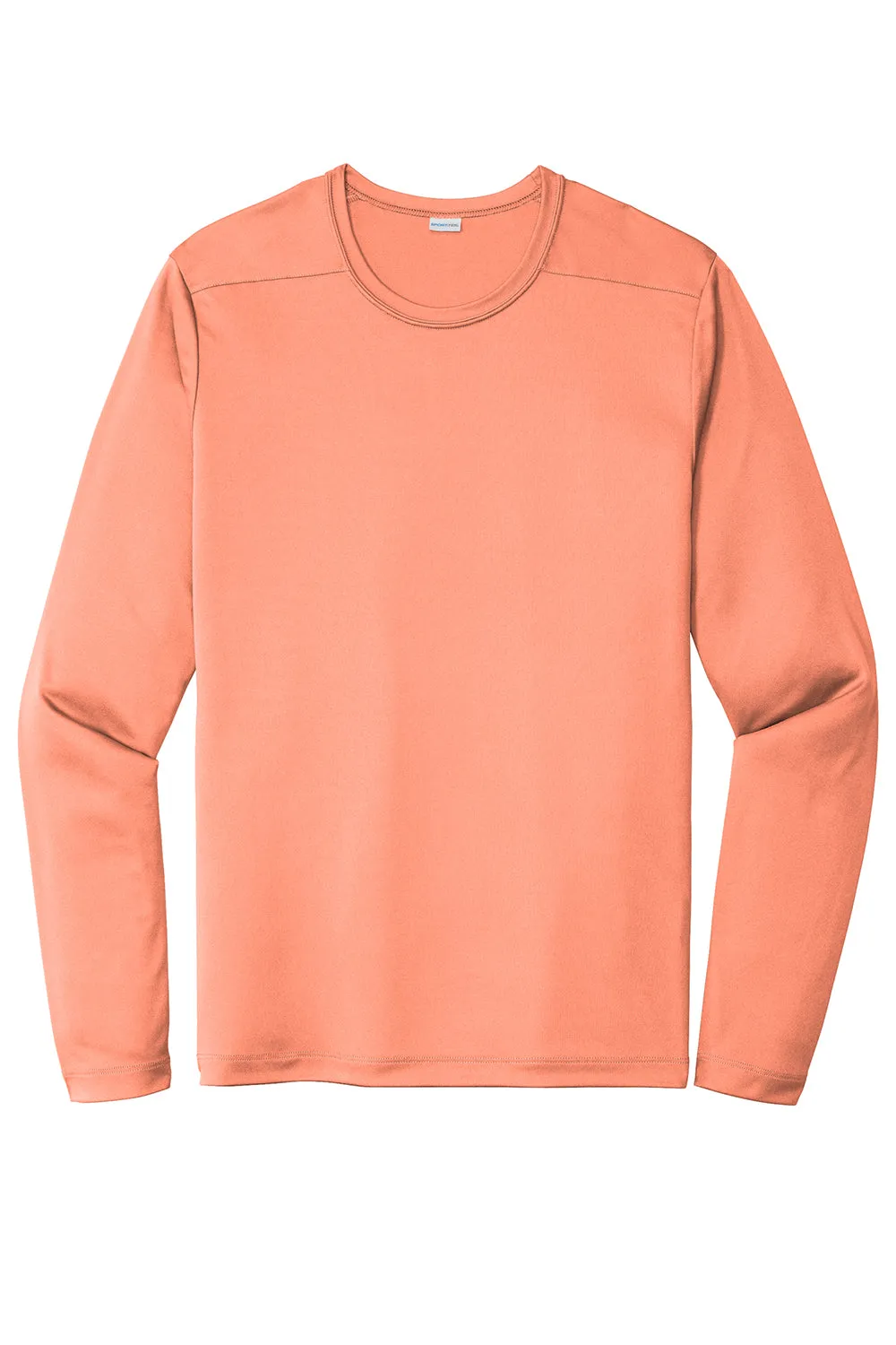 Sport-Tek Mens Moisture Wicking Long Sleeve Crewneck T-Shirt - Soft Coral Orange
