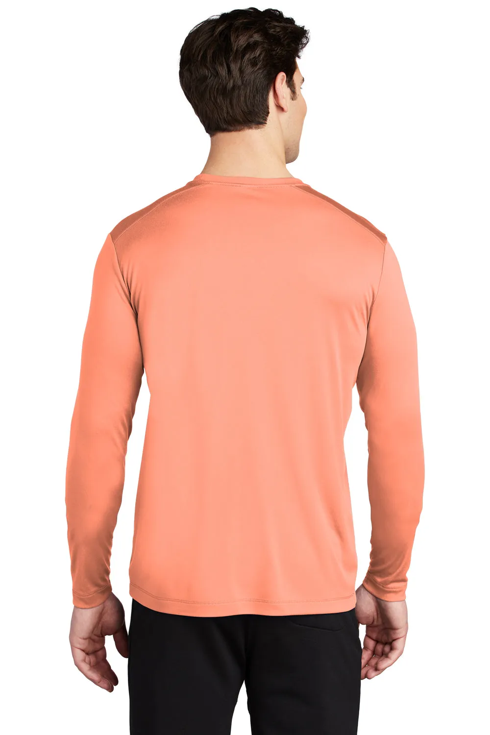 Sport-Tek Mens Moisture Wicking Long Sleeve Crewneck T-Shirt - Soft Coral Orange