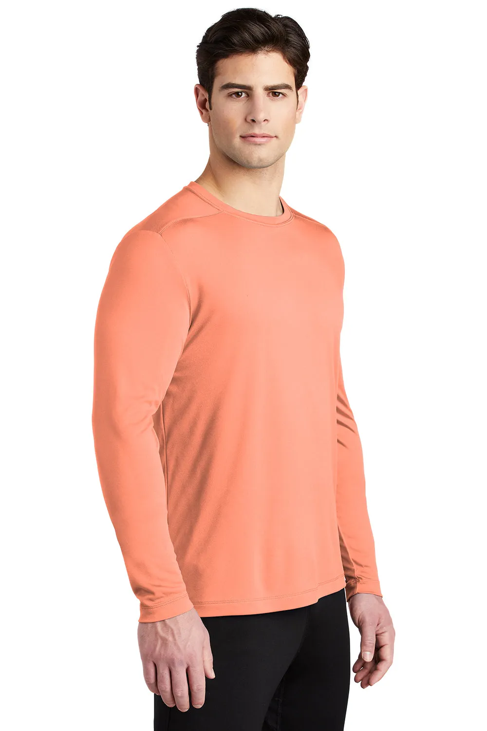 Sport-Tek Mens Moisture Wicking Long Sleeve Crewneck T-Shirt - Soft Coral Orange