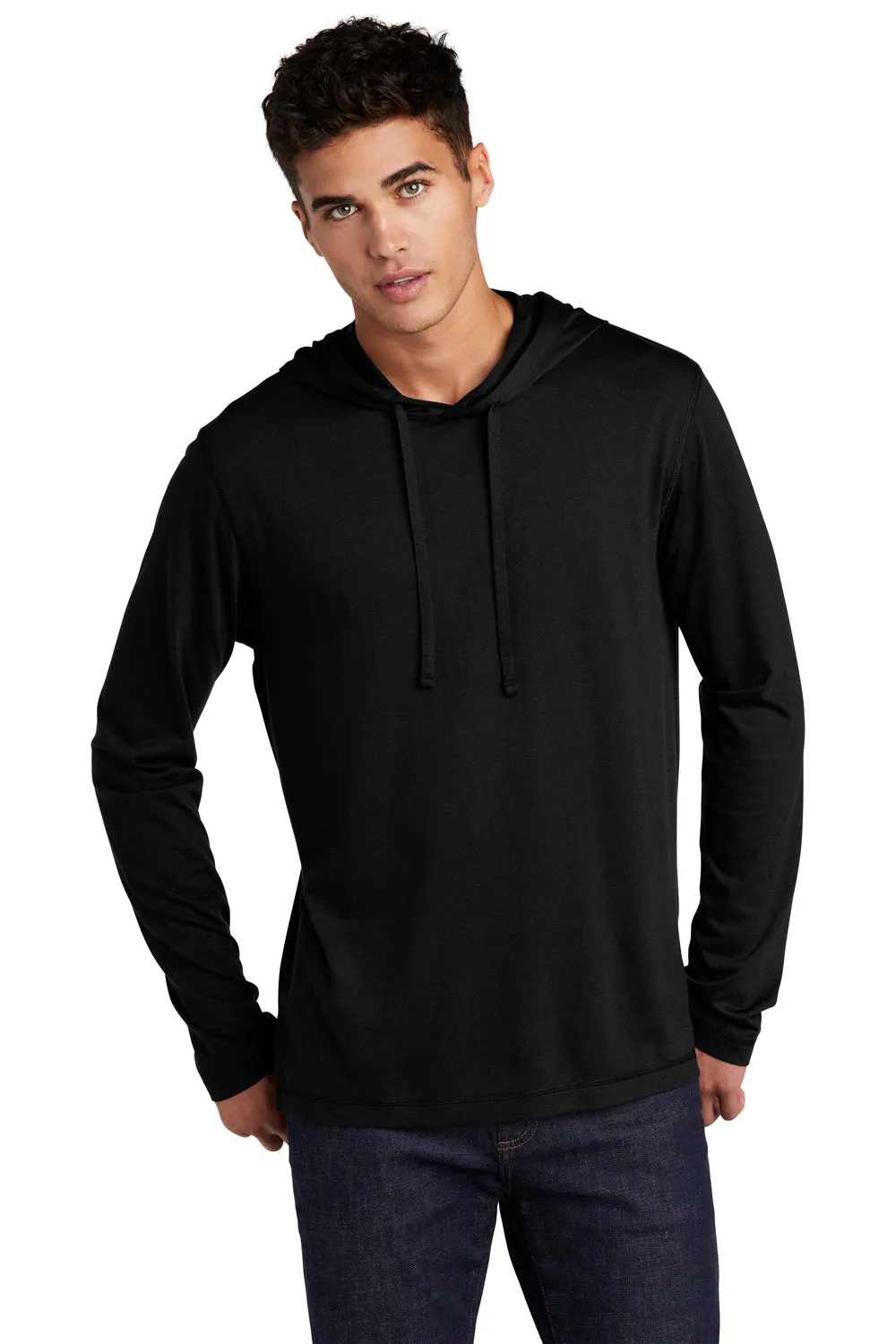 Sport-Tek Mens Moisture Wicking Long Sleeve Hooded T-Shirt Hoodie - Black