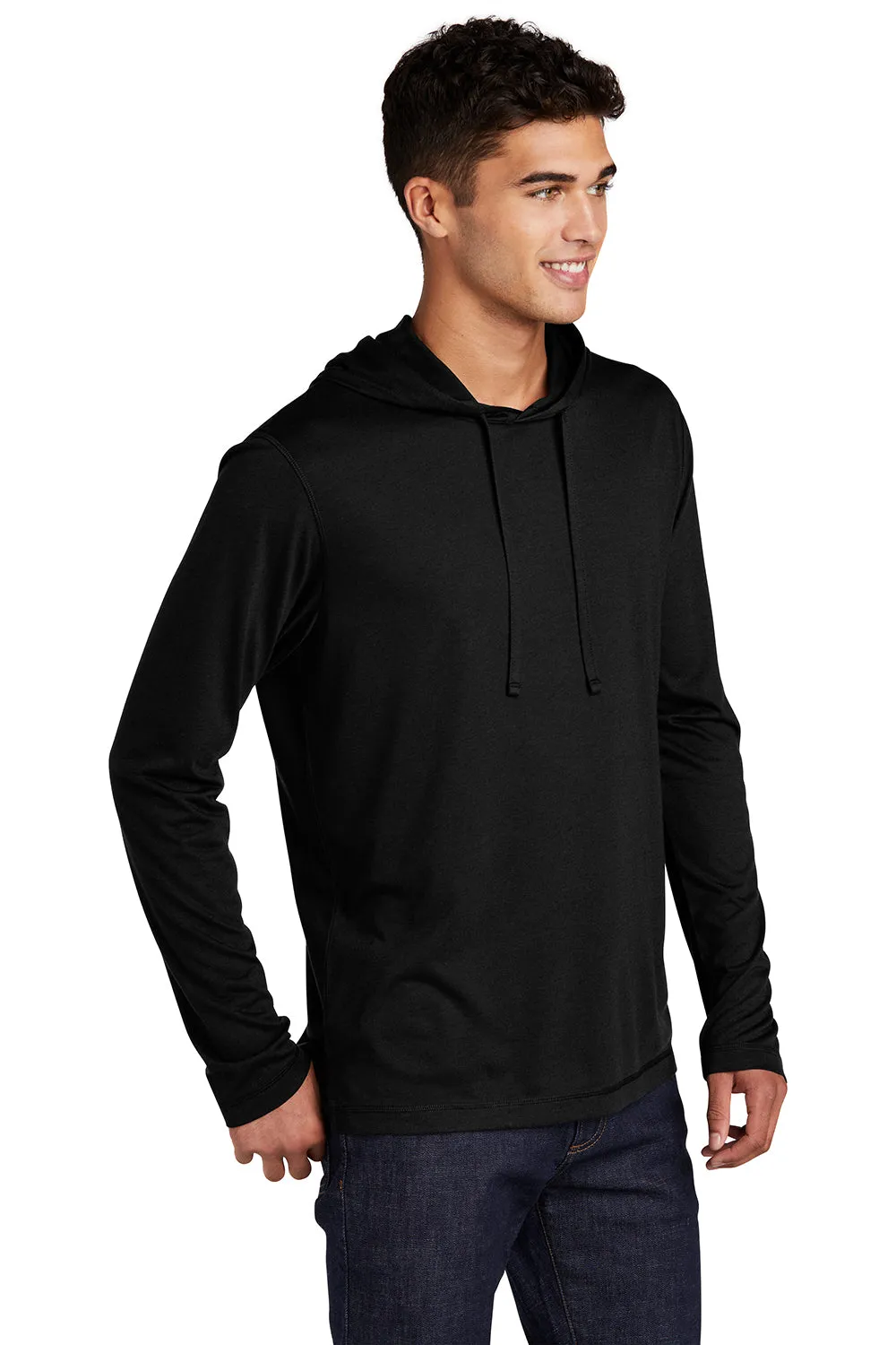 Sport-Tek Mens Moisture Wicking Long Sleeve Hooded T-Shirt Hoodie - Black