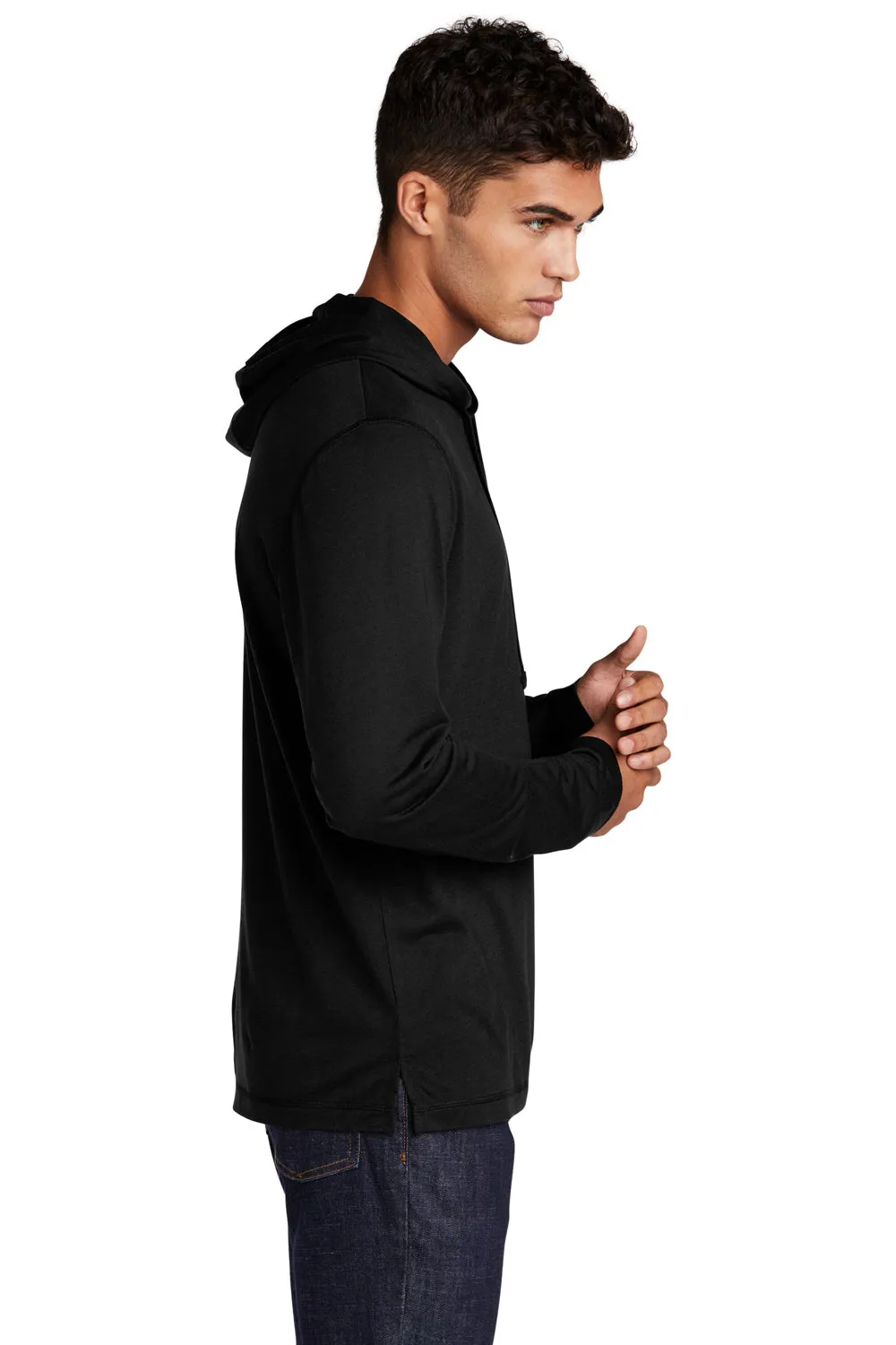 Sport-Tek Mens Moisture Wicking Long Sleeve Hooded T-Shirt Hoodie - Black