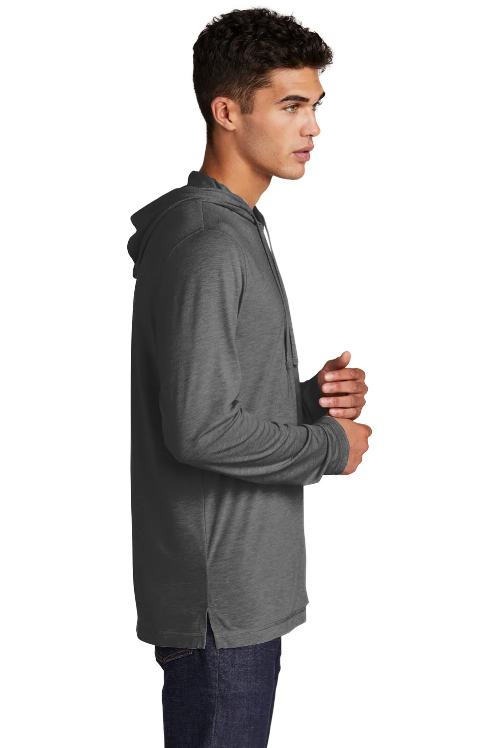 Sport-Tek Mens Moisture Wicking Long Sleeve Hooded T-Shirt Hoodie - Heather Dark Grey