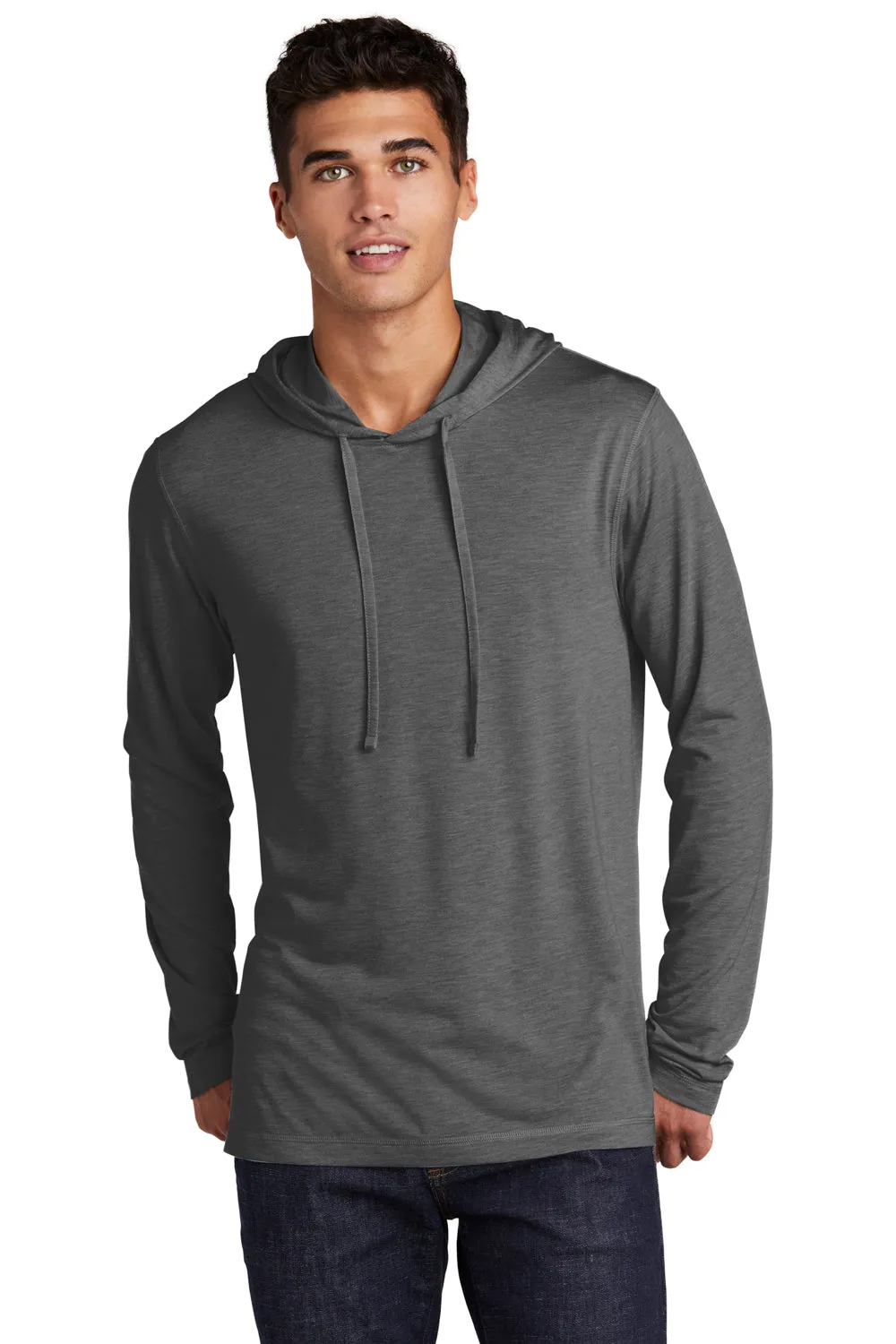 Sport-Tek Mens Moisture Wicking Long Sleeve Hooded T-Shirt Hoodie - Heather Dark Grey