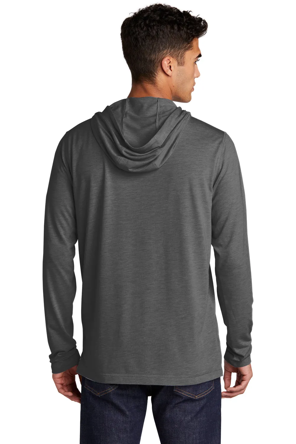 Sport-Tek Mens Moisture Wicking Long Sleeve Hooded T-Shirt Hoodie - Heather Dark Grey