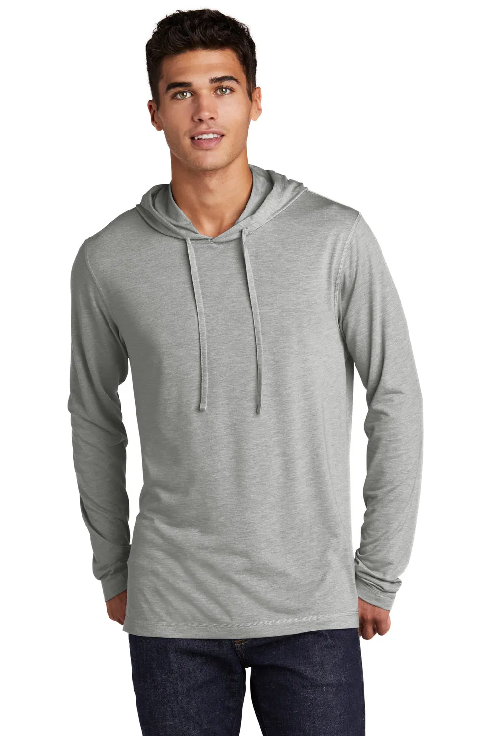 Sport-Tek Mens Moisture Wicking Long Sleeve Hooded T-Shirt Hoodie - Heather Light Grey