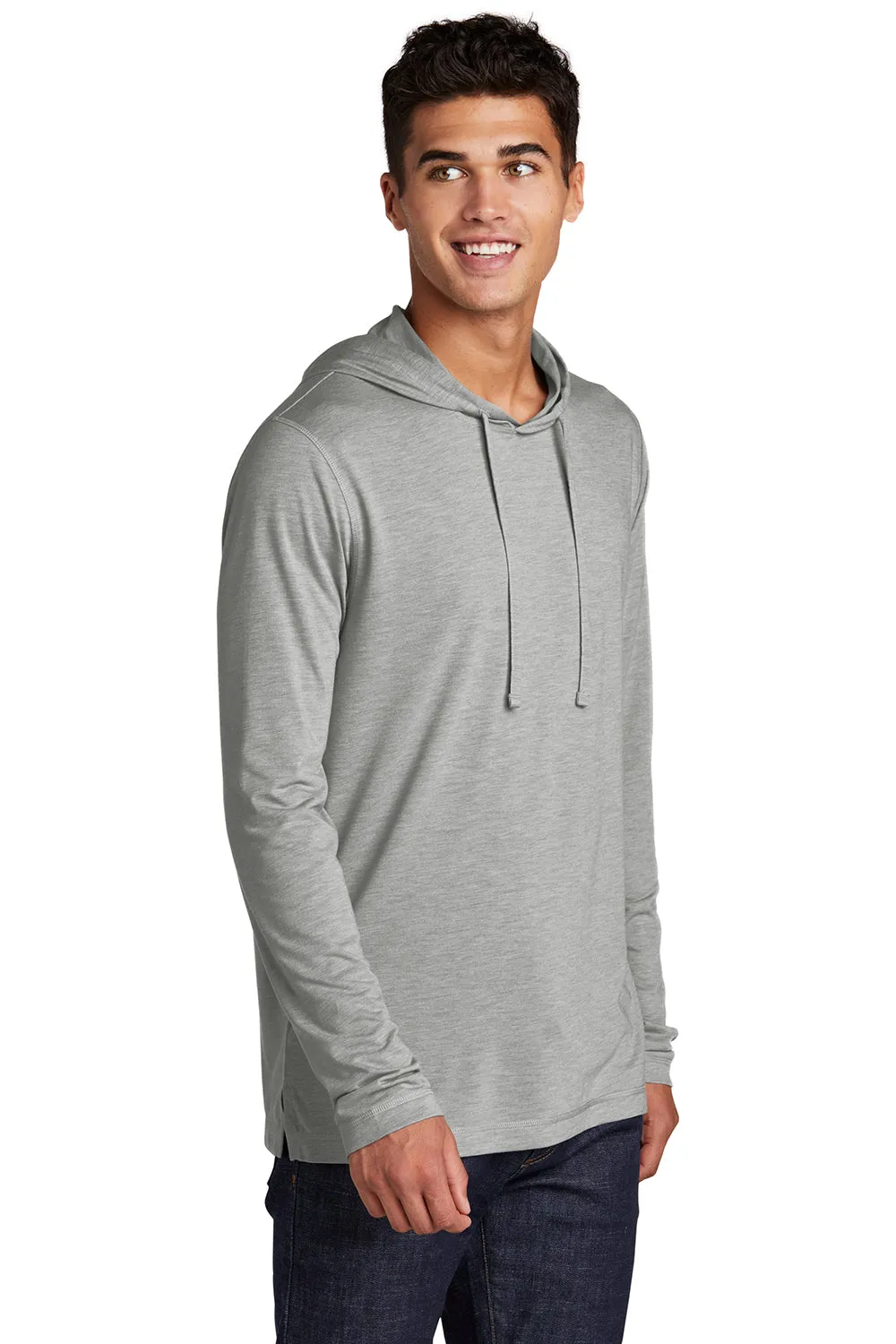 Sport-Tek Mens Moisture Wicking Long Sleeve Hooded T-Shirt Hoodie - Heather Light Grey
