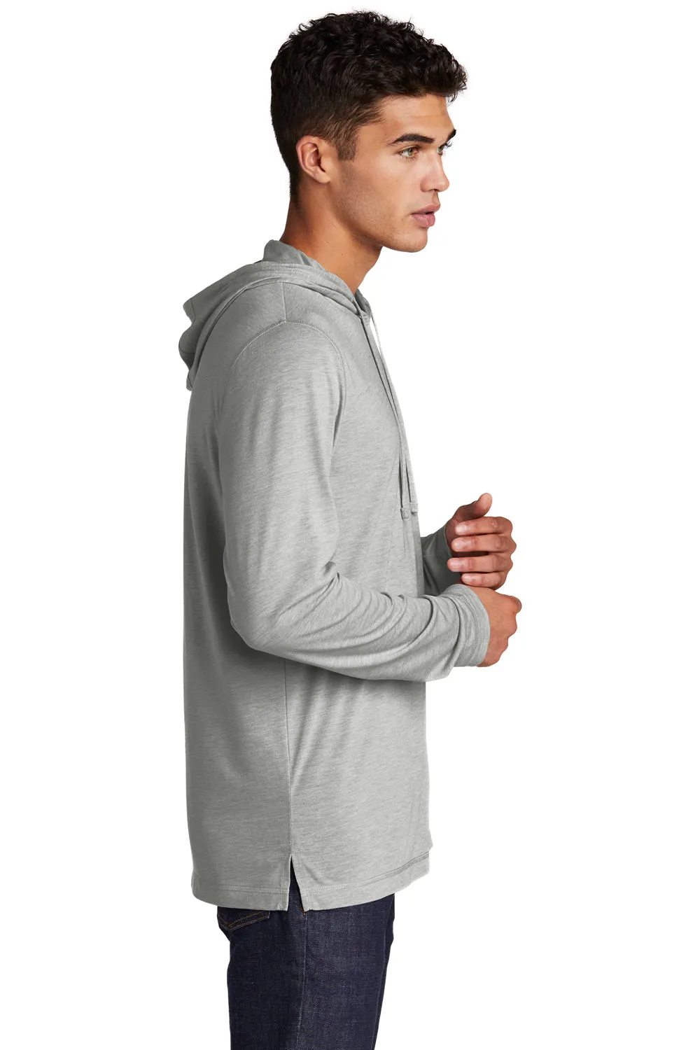 Sport-Tek Mens Moisture Wicking Long Sleeve Hooded T-Shirt Hoodie - Heather Light Grey