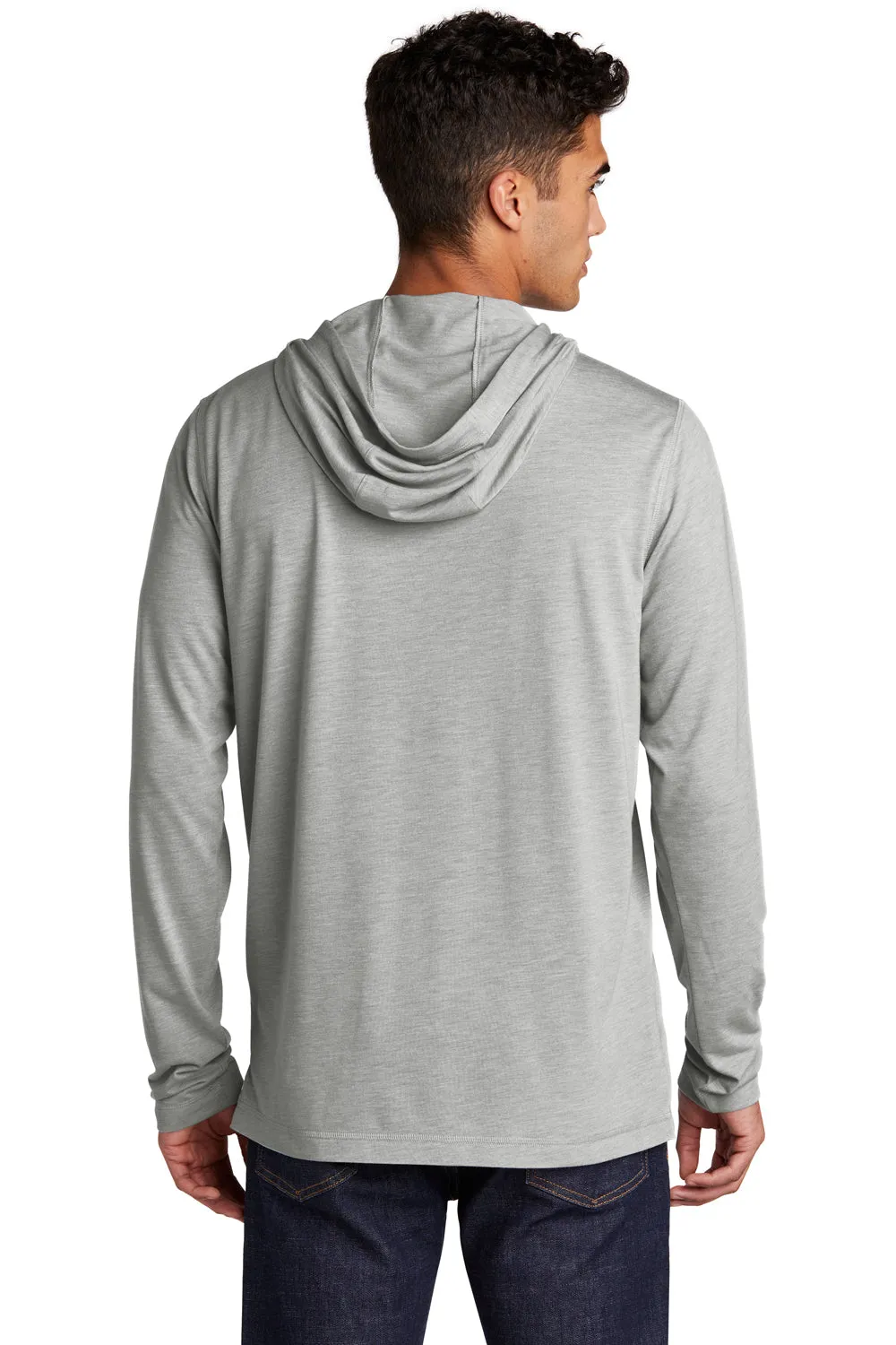 Sport-Tek Mens Moisture Wicking Long Sleeve Hooded T-Shirt Hoodie - Heather Light Grey