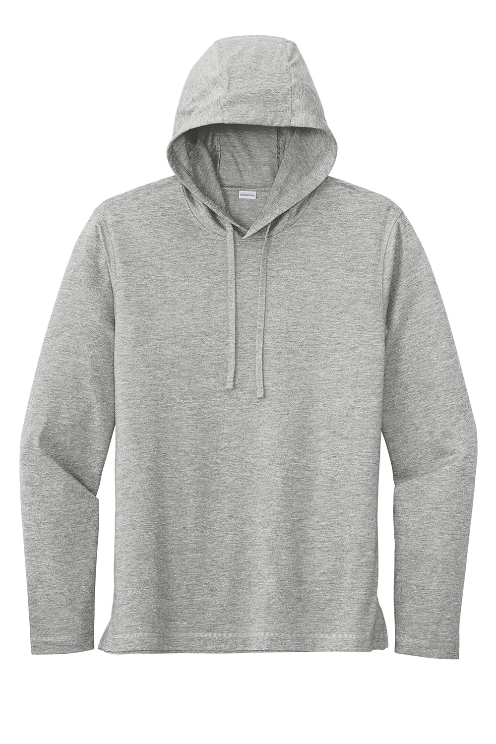 Sport-Tek Mens Moisture Wicking Long Sleeve Hooded T-Shirt Hoodie - Heather Light Grey