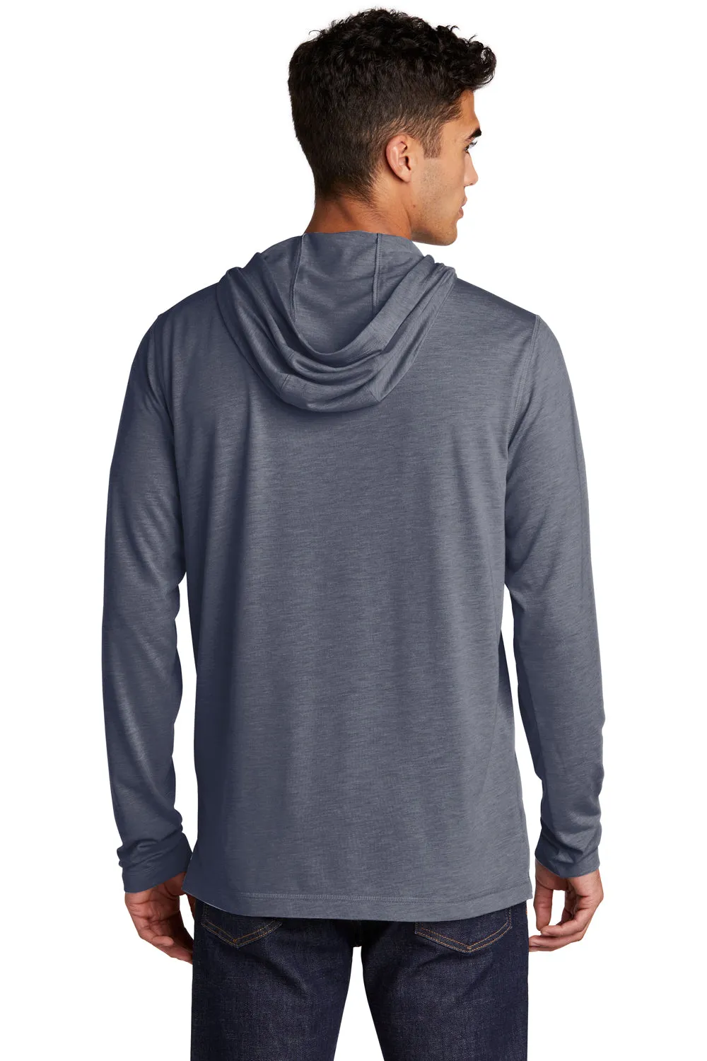Sport-Tek Mens Moisture Wicking Long Sleeve Hooded T-Shirt Hoodie - Heather True Navy Blue