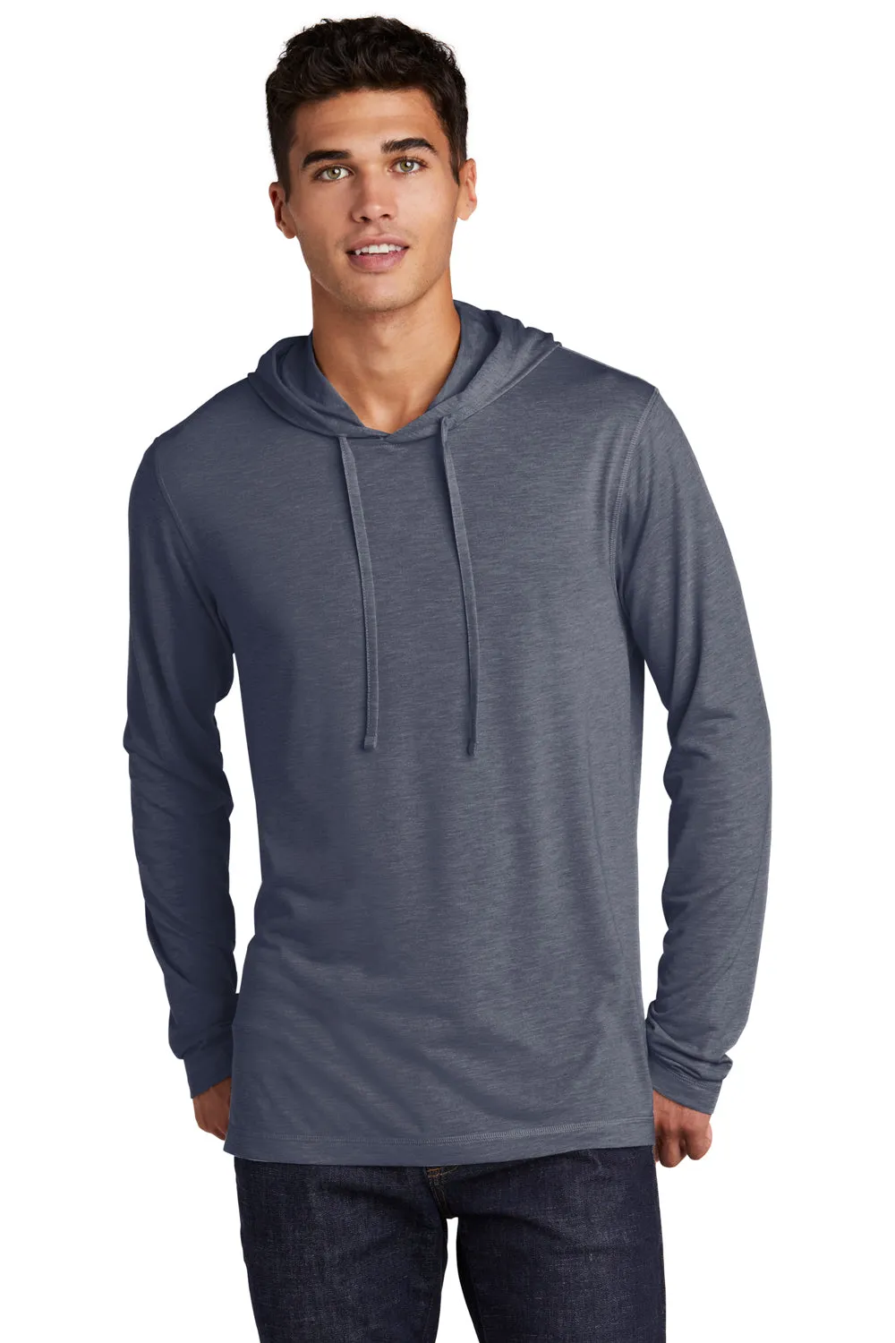 Sport-Tek Mens Moisture Wicking Long Sleeve Hooded T-Shirt Hoodie - Heather True Navy Blue