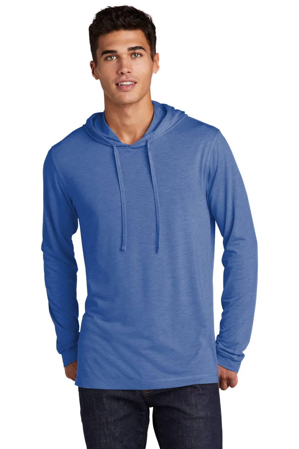 Sport-Tek Mens Moisture Wicking Long Sleeve Hooded T-Shirt Hoodie - Heather True Royal Blue