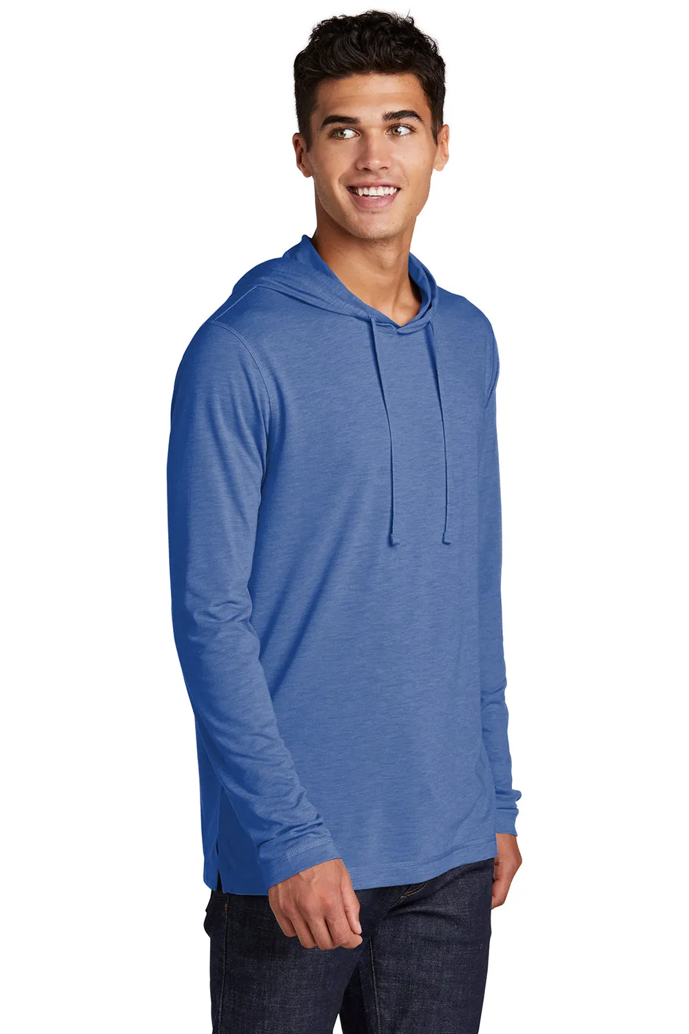 Sport-Tek Mens Moisture Wicking Long Sleeve Hooded T-Shirt Hoodie - Heather True Royal Blue