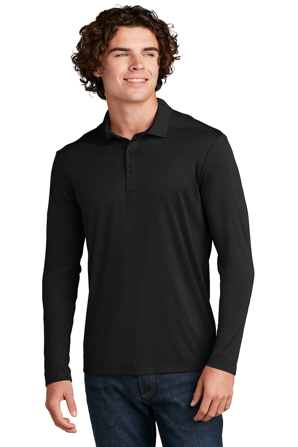 Sport-Tek Mens Moisture Wicking Long Sleeve Polo Shirt - Black