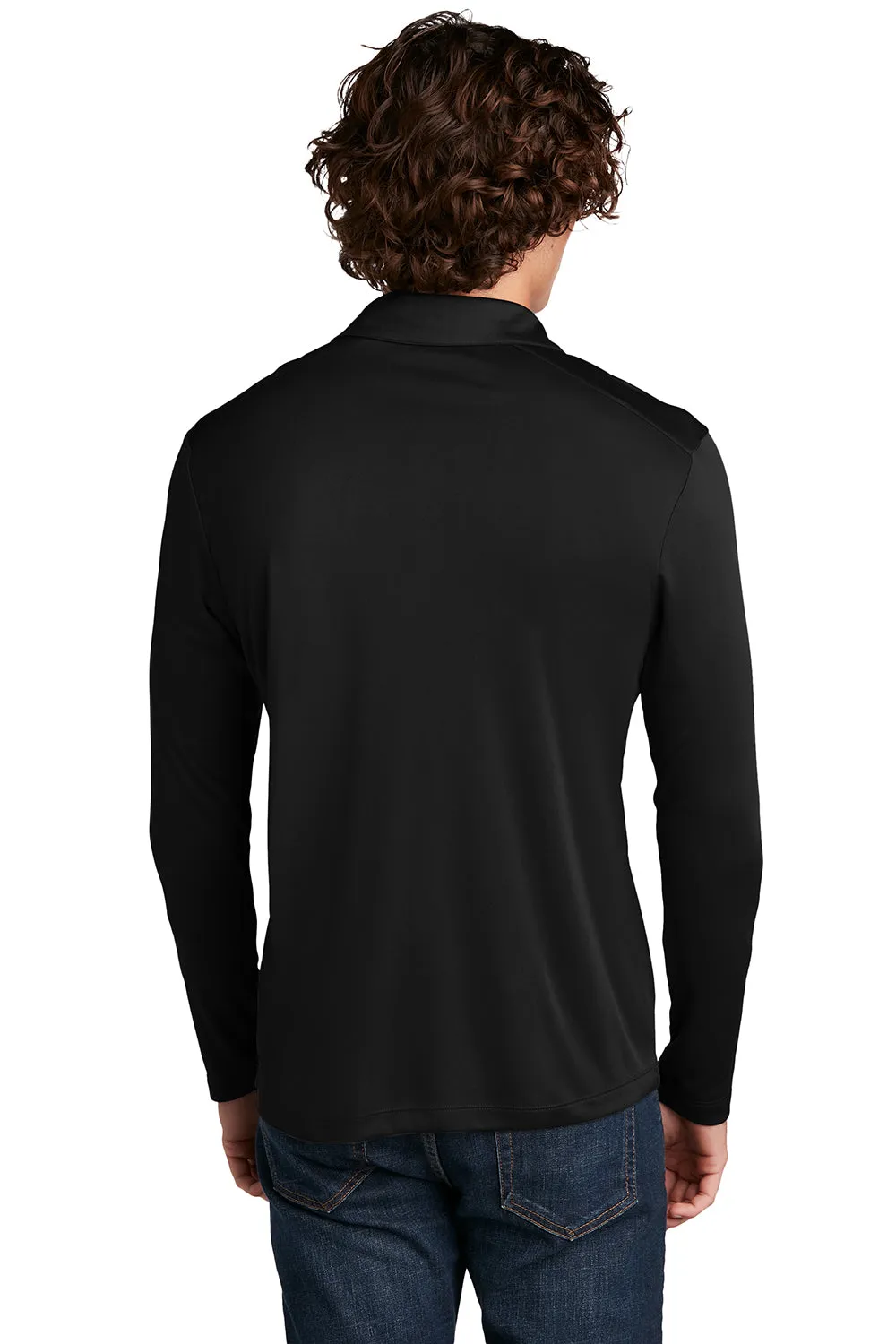 Sport-Tek Mens Moisture Wicking Long Sleeve Polo Shirt - Black