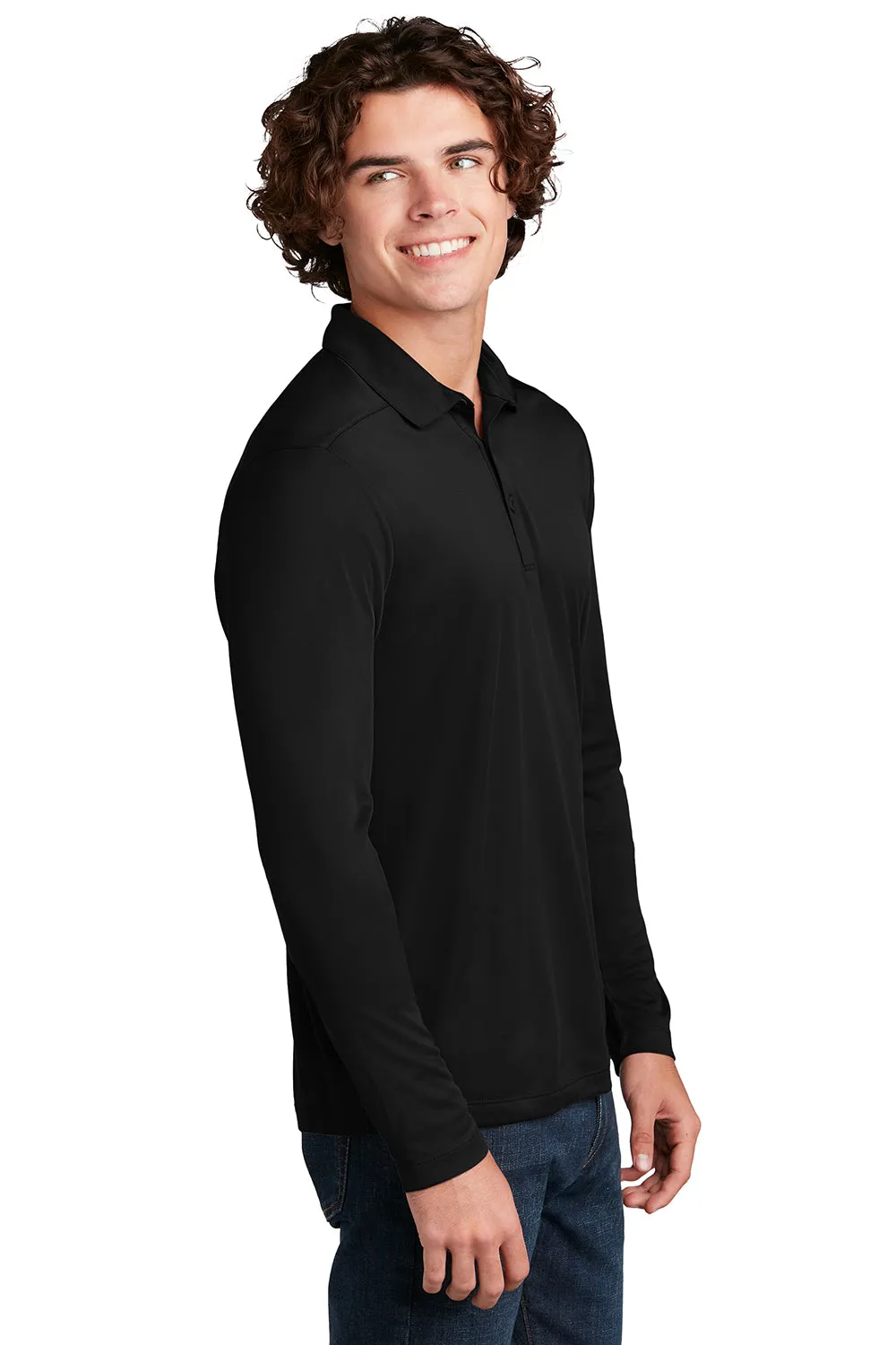 Sport-Tek Mens Moisture Wicking Long Sleeve Polo Shirt - Black