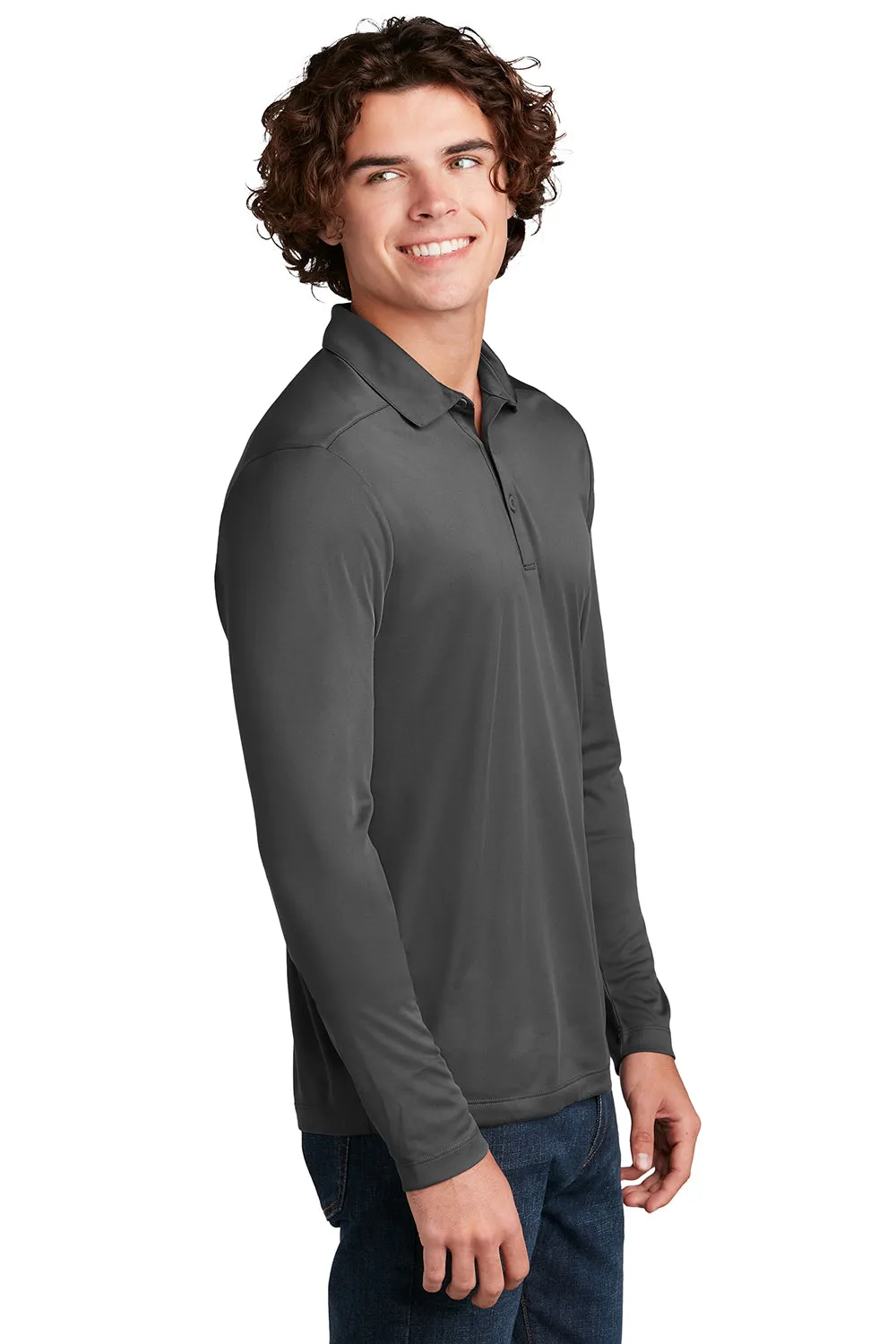 Sport-Tek Mens Moisture Wicking Long Sleeve Polo Shirt - Dark Smoke Grey