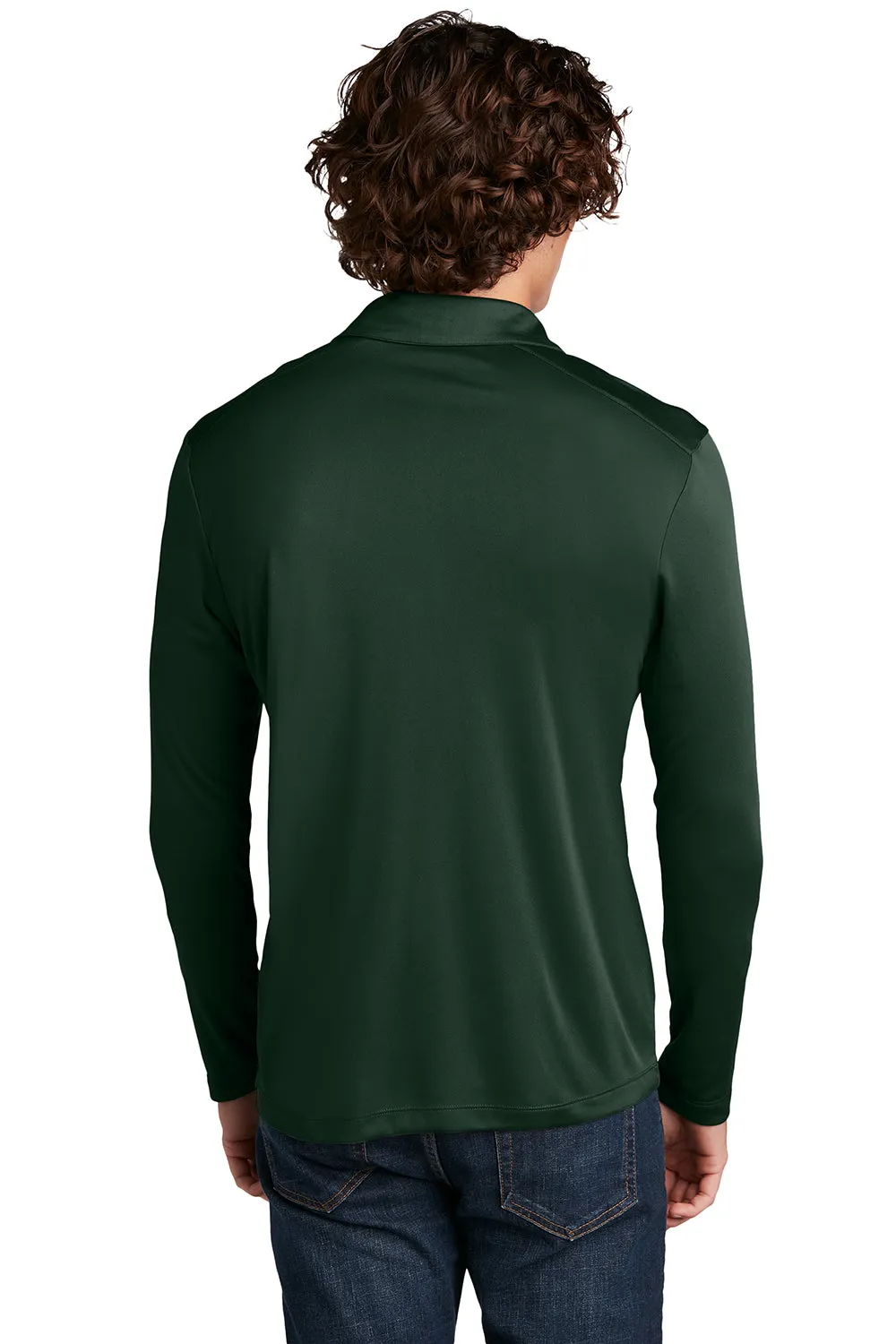 Sport-Tek Mens Moisture Wicking Long Sleeve Polo Shirt - Forest Green