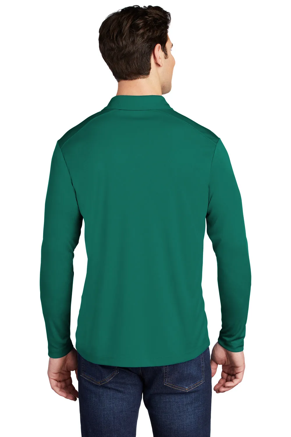 Sport-Tek Mens Moisture Wicking Long Sleeve Polo Shirt - Marine Green - Closeout